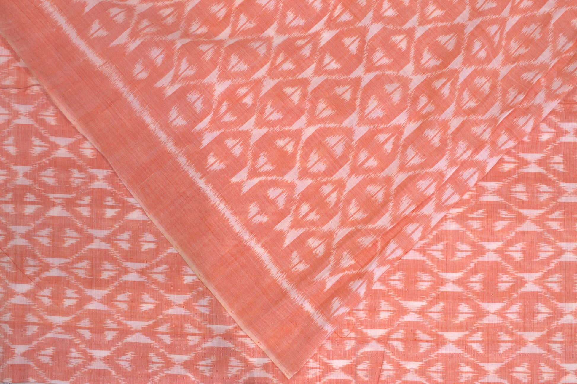 Orange White Symbolic Sambalpuri Ikat Cotton Fabric