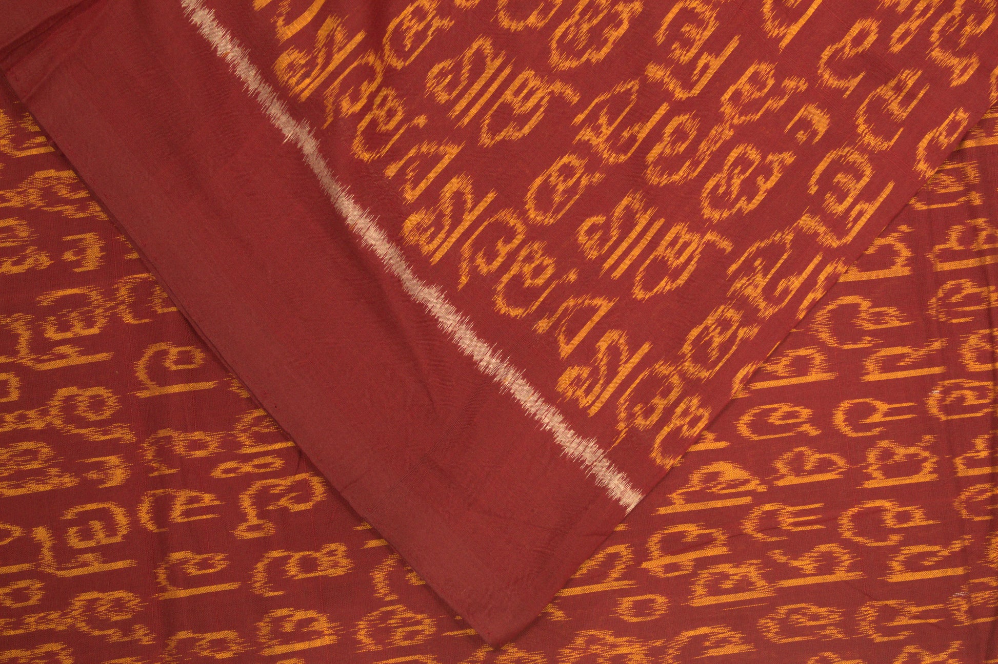 Maroon Odia Barnamala Sambalpuri Ikat Cotton Fabric