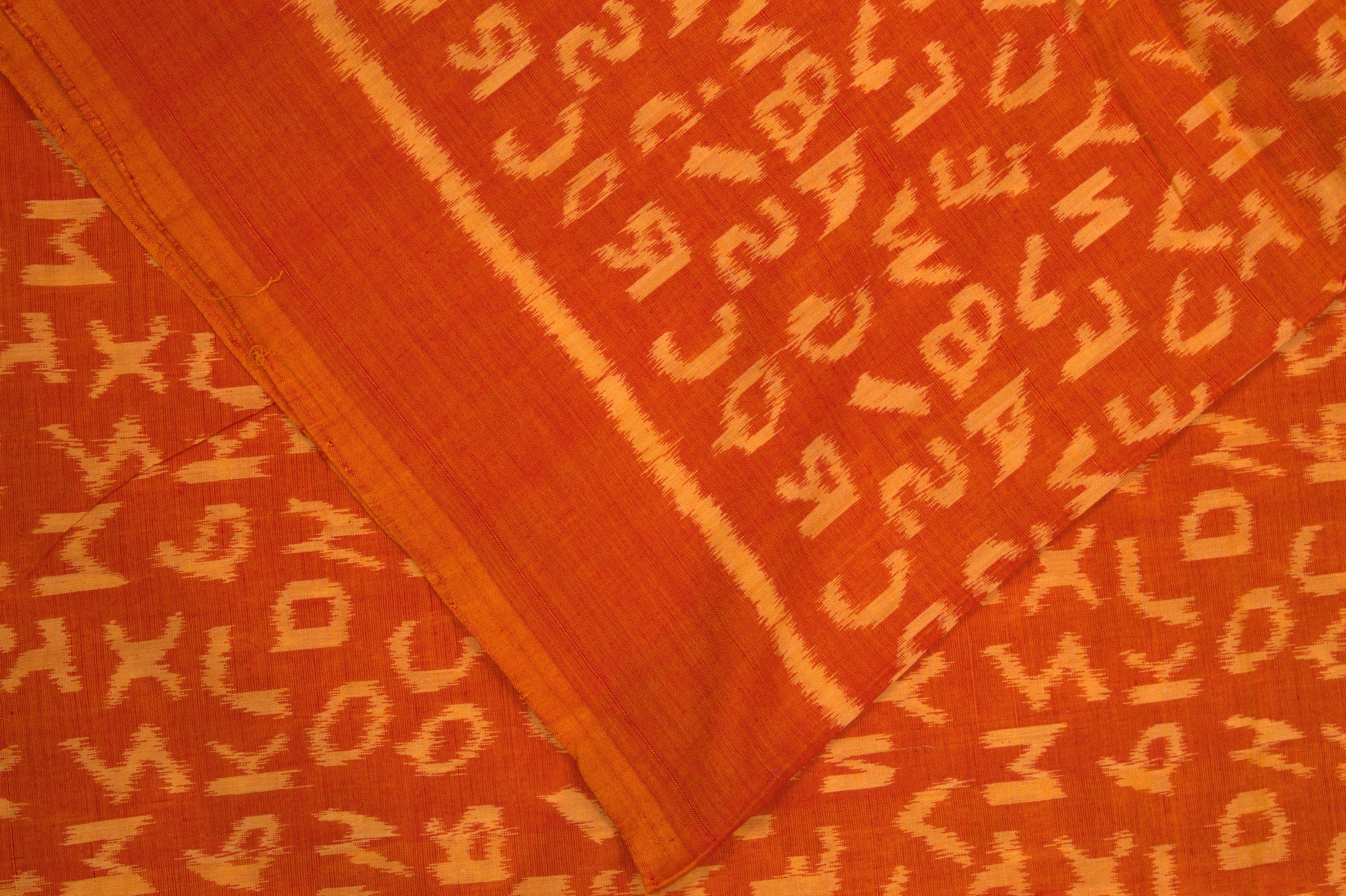 Golden Orange English Alphabet Sambalpuri Cotton Fabric