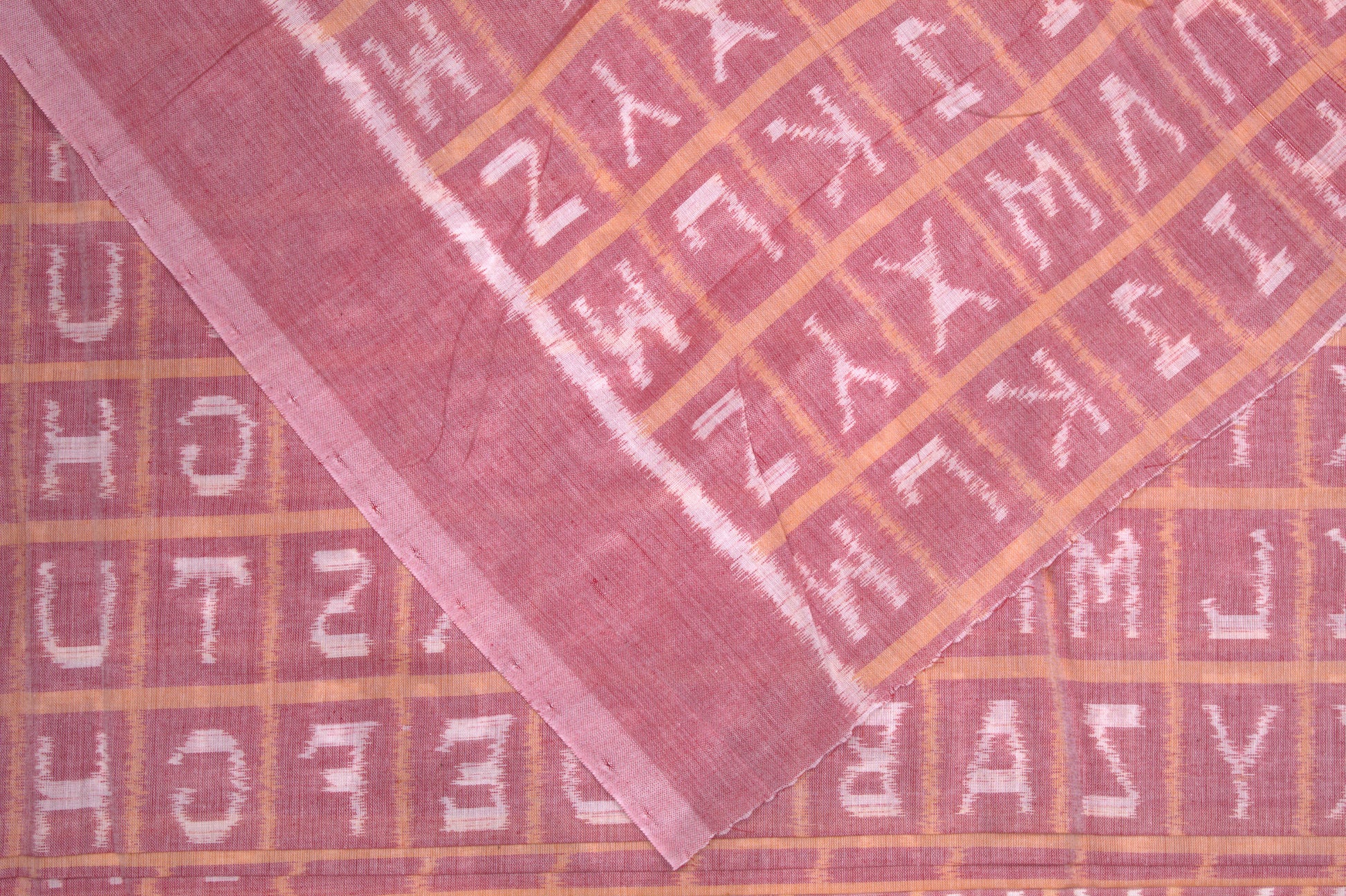 English Alphabet With Geometric symbols Sambalpuri Cotton Fabric