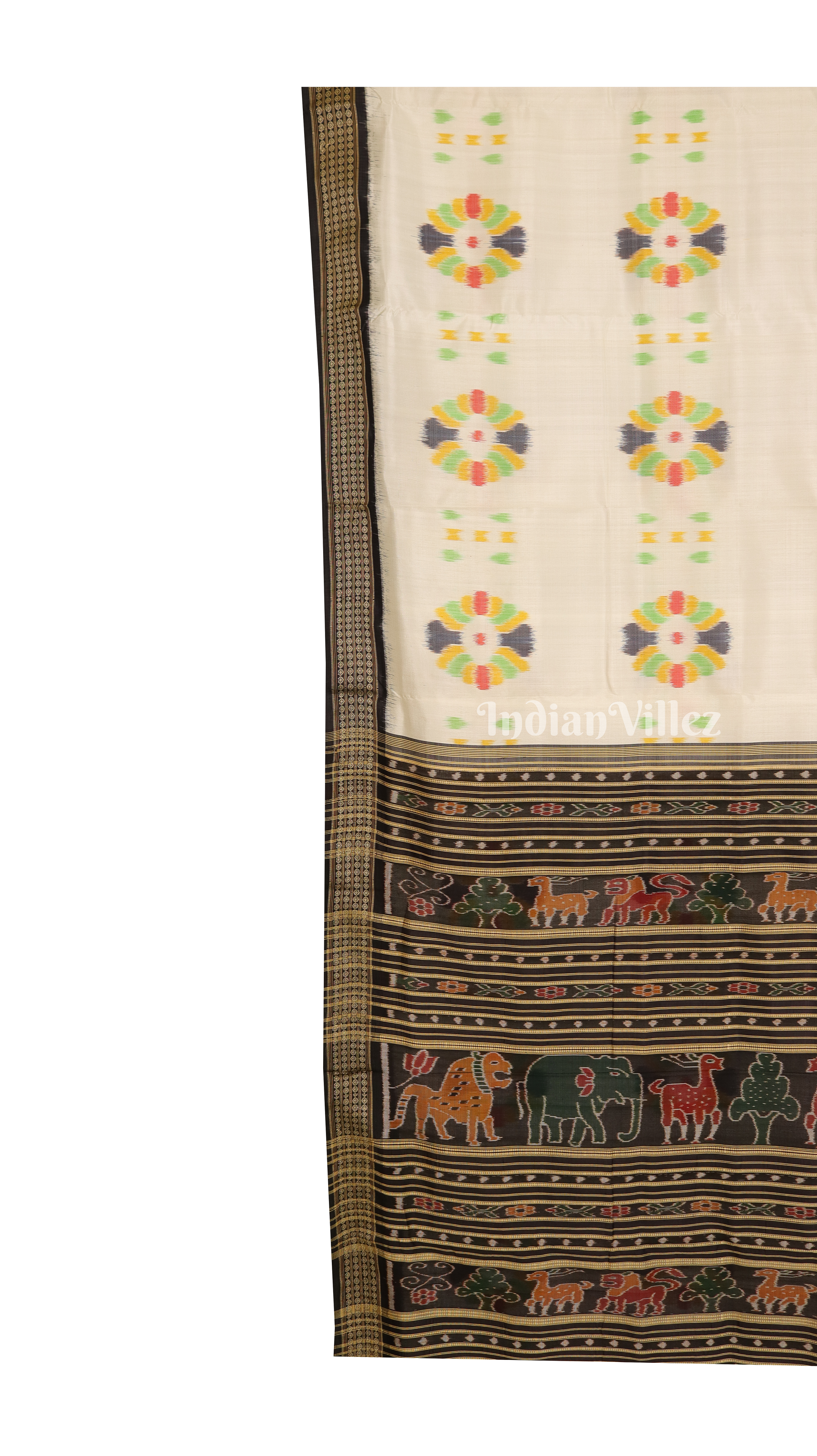 White Black Baghambari Khandua Silk Saree