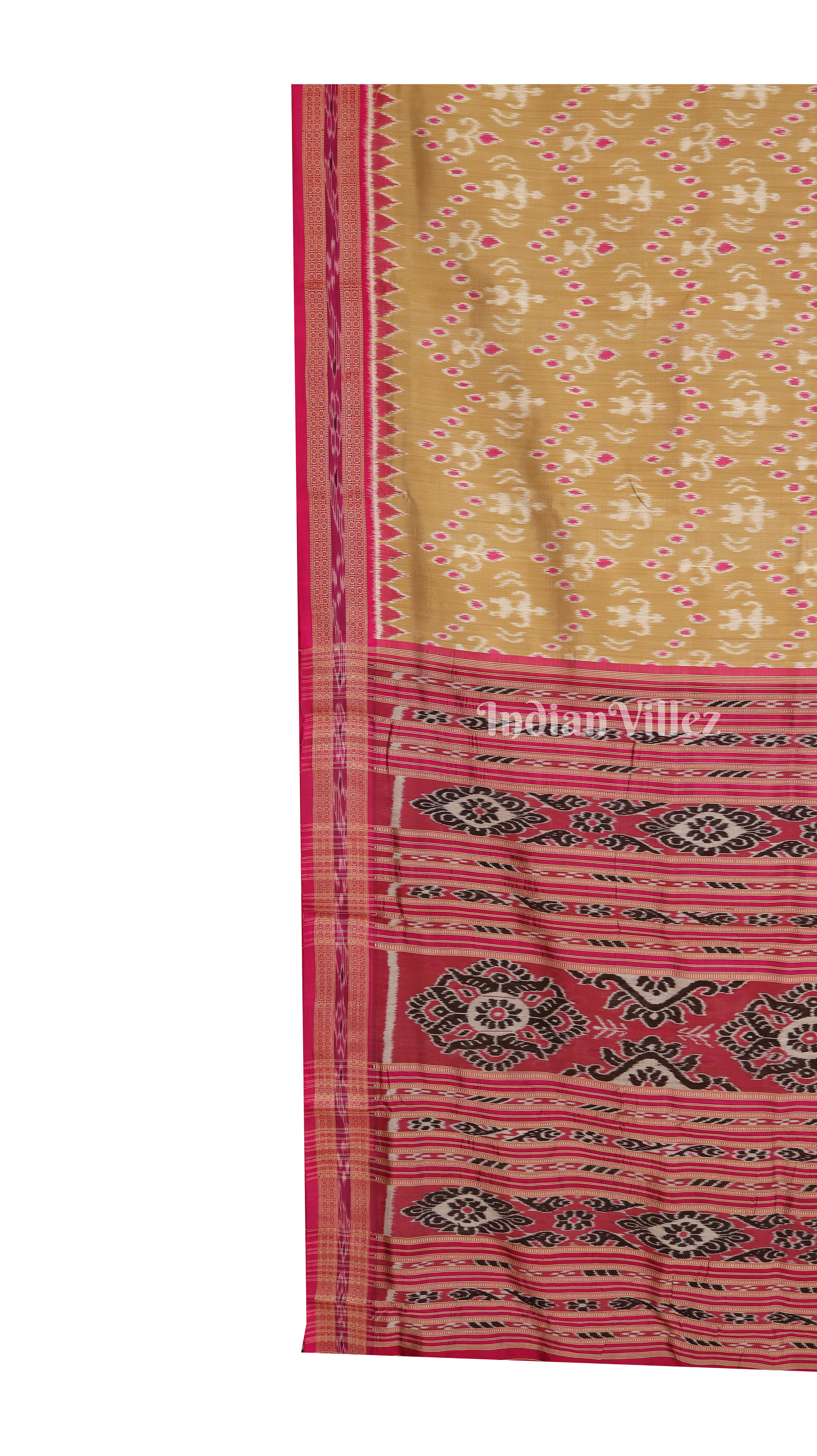 Beige Odisha Handloom Khandua Silk Saree