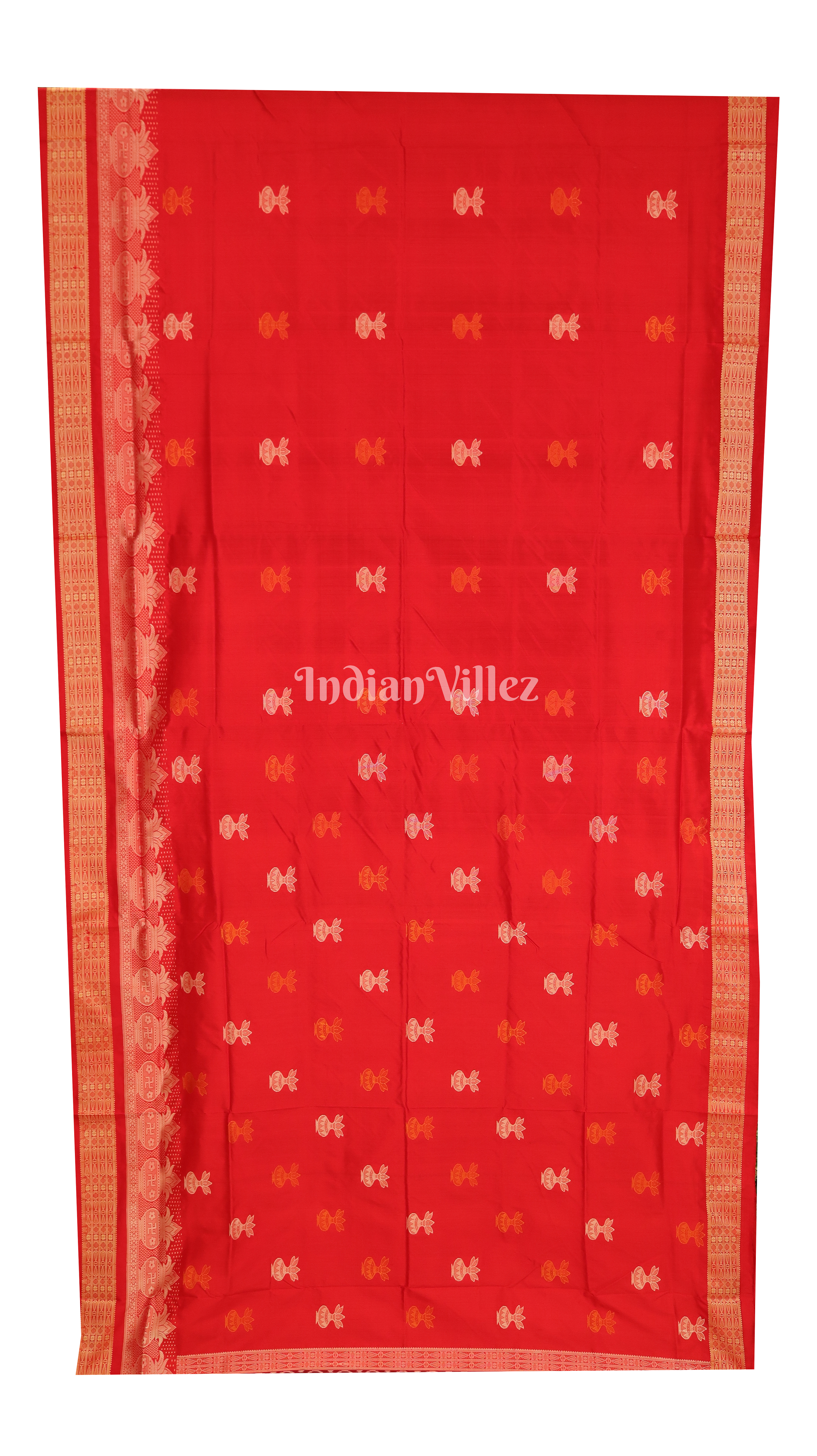 Red With Kalash Design Bomkai Sambalpuri Silk Saree