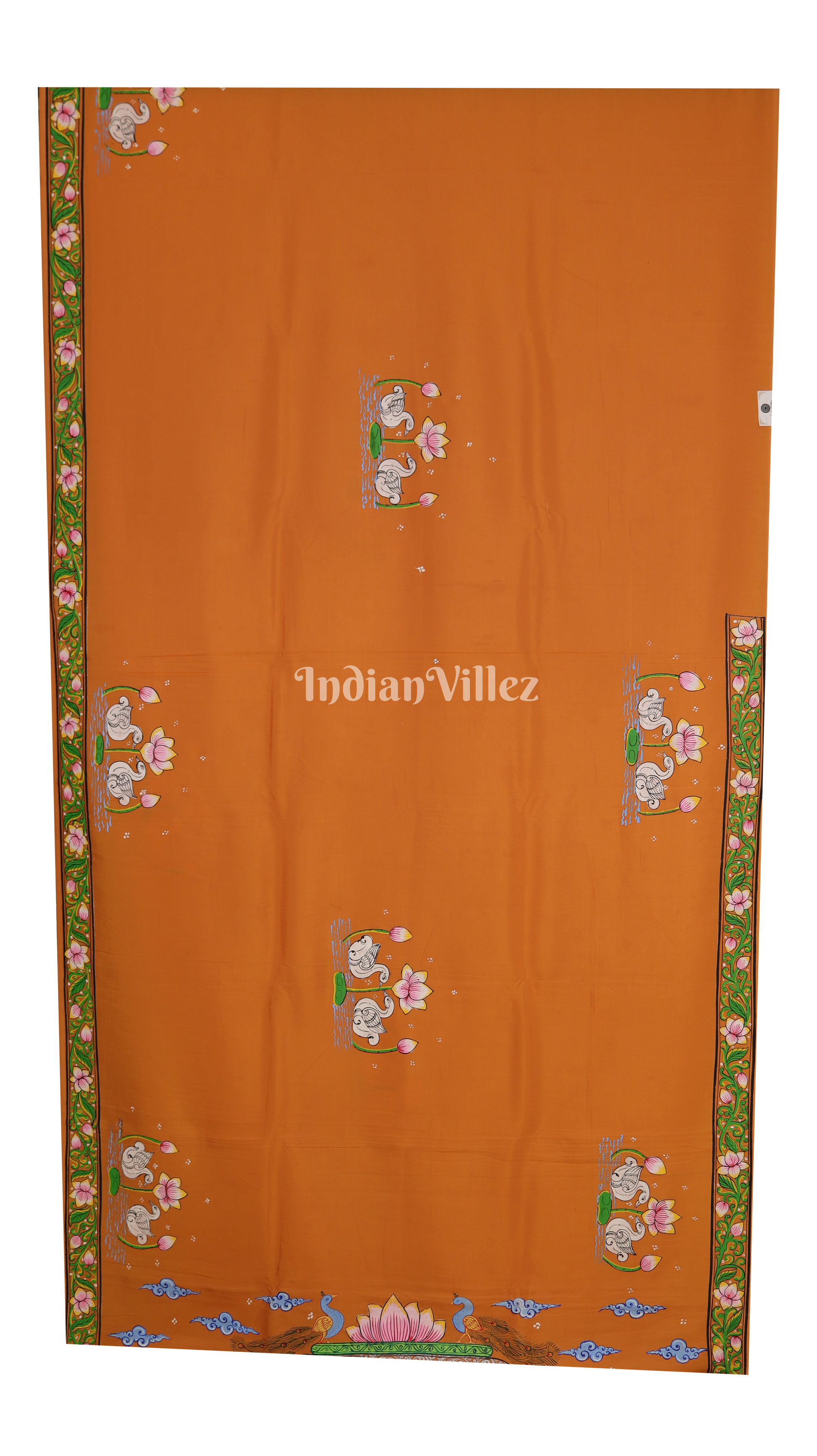 Neon Orange Radha Krishna Jugal Jodi Theme Pattachitra Khadi Silk Saree