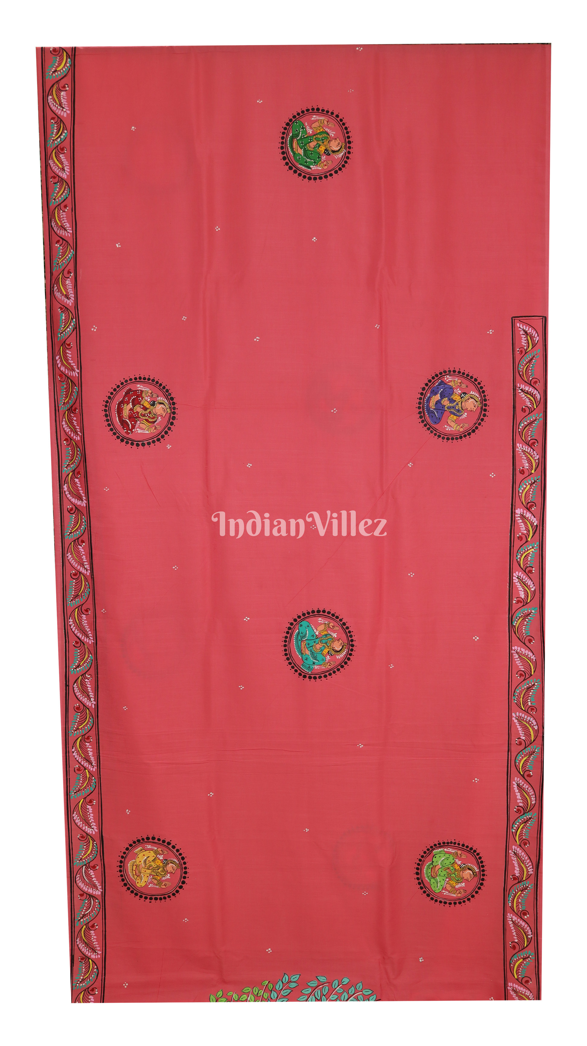 Pink Krishna Rasa Leela Boita Theme Pattachitra Khadi Silk Saree