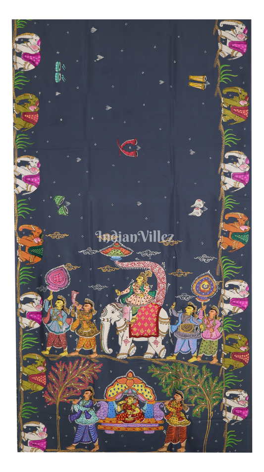 Gray Doli Barat Theme Pattachitra Khadi Silk Saree