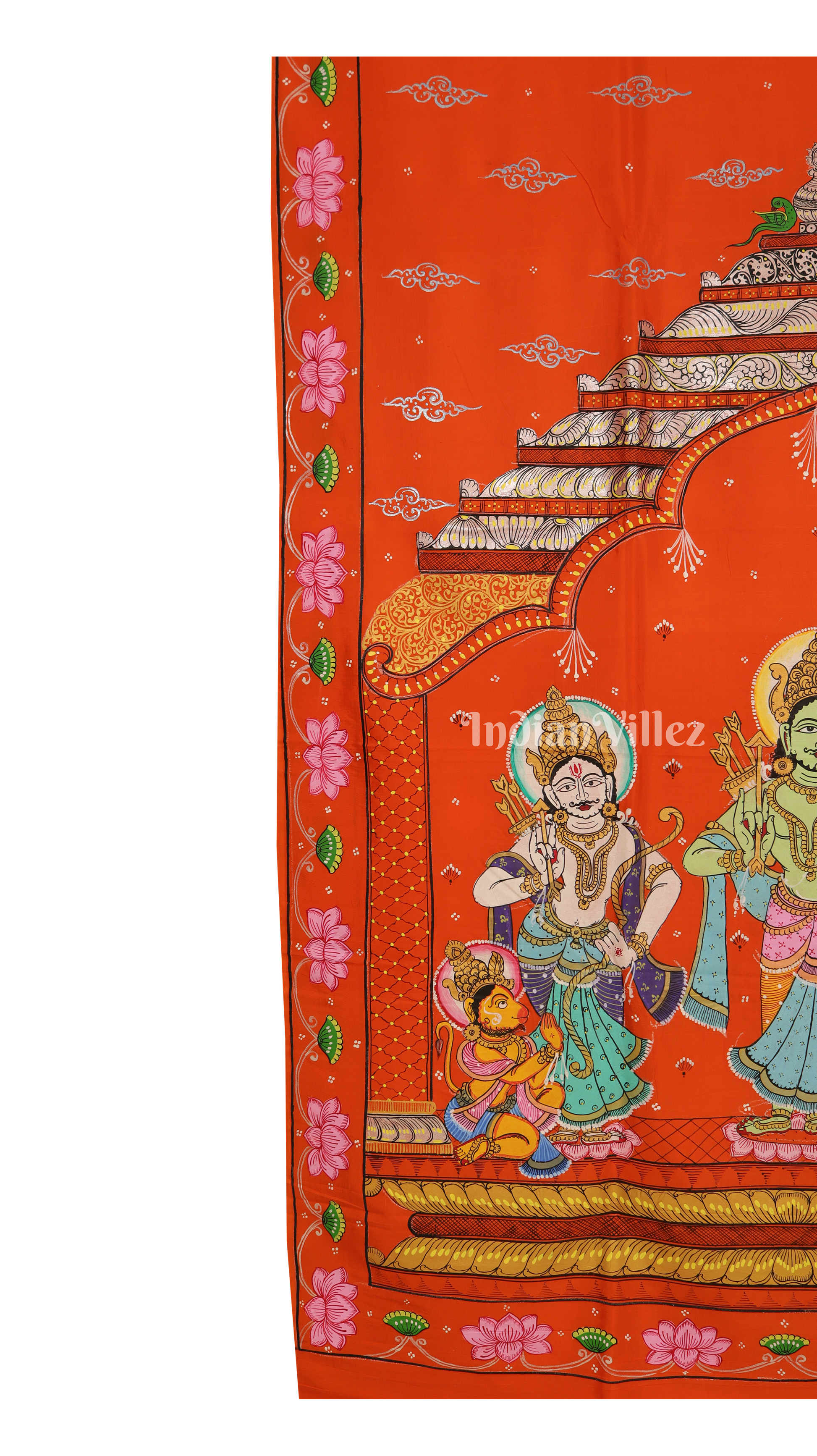 Orange Ramayan Theme Pattachitra Khadi Silk Saree