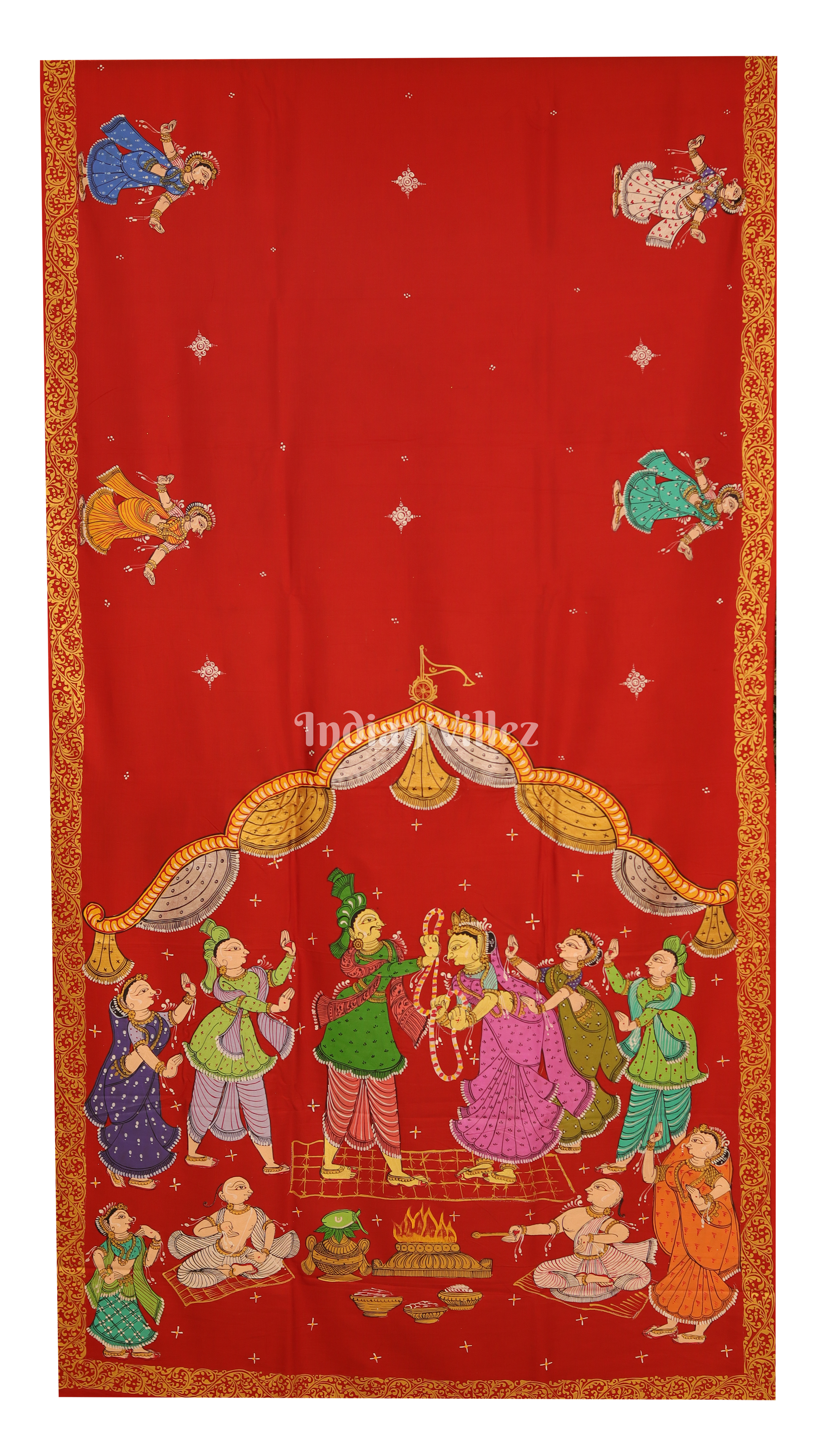 Red Marriage Theme Pattachitra Silk Saree