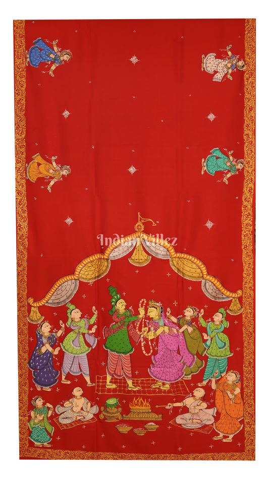 Red Marriage Theme Pattachitra Silk Saree