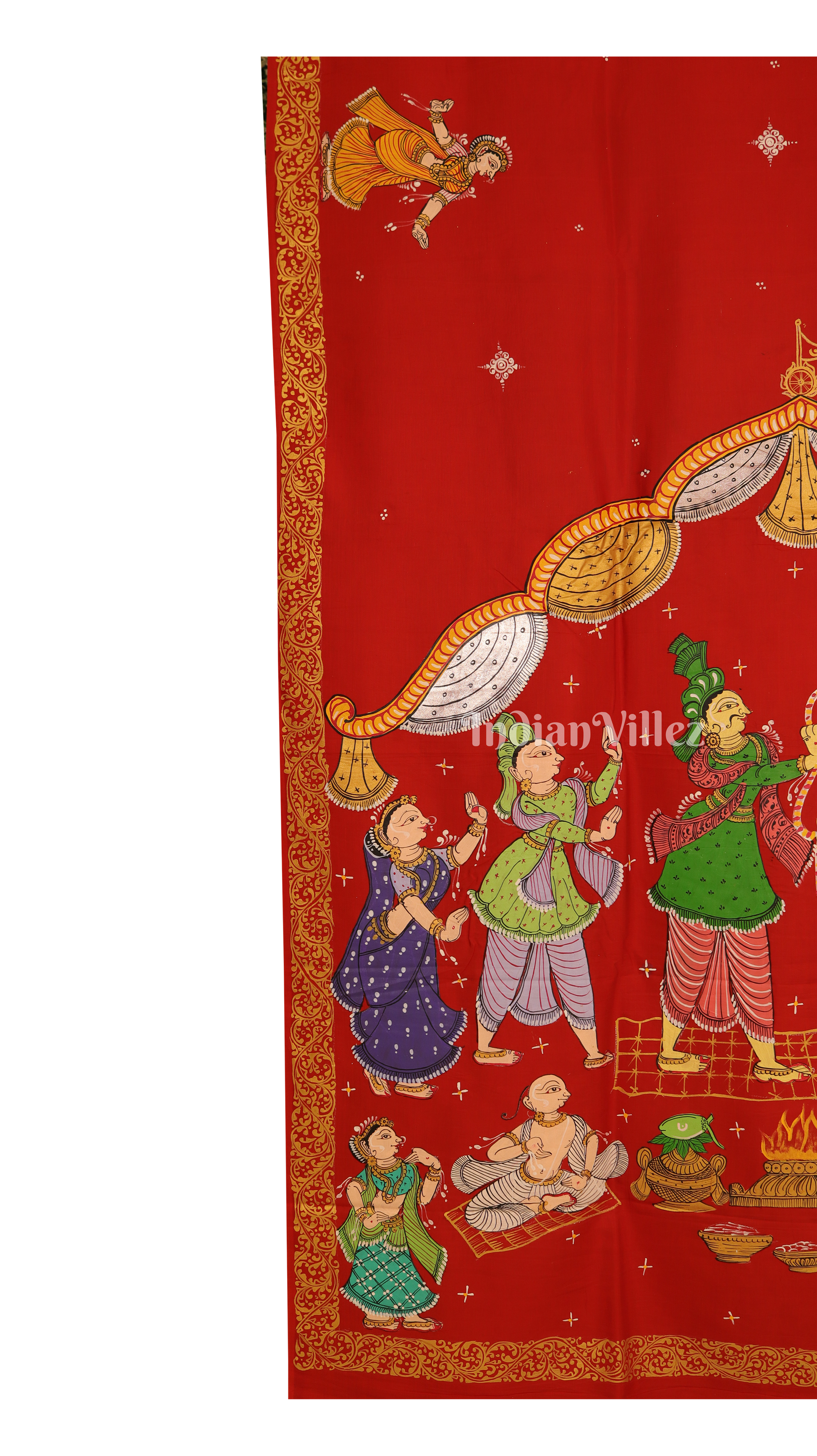 Red Marriage Theme Pattachitra Silk Saree