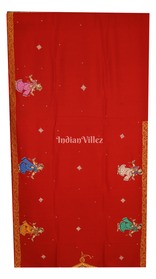 Red Marriage Theme Pattachitra Silk Saree