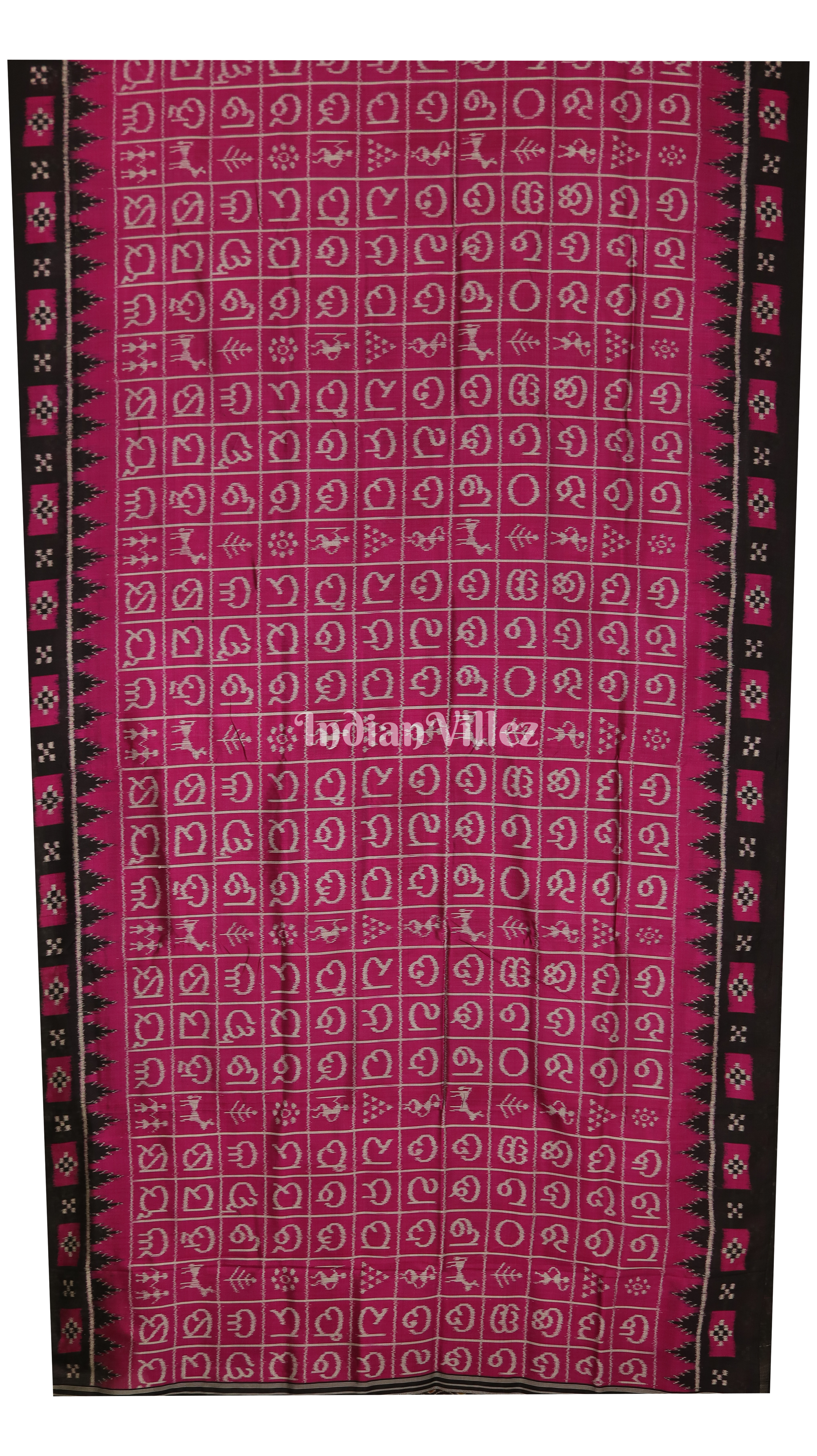 Rani Pink Odia Varnamala Contemporary Silk Saree with Pasapali Border