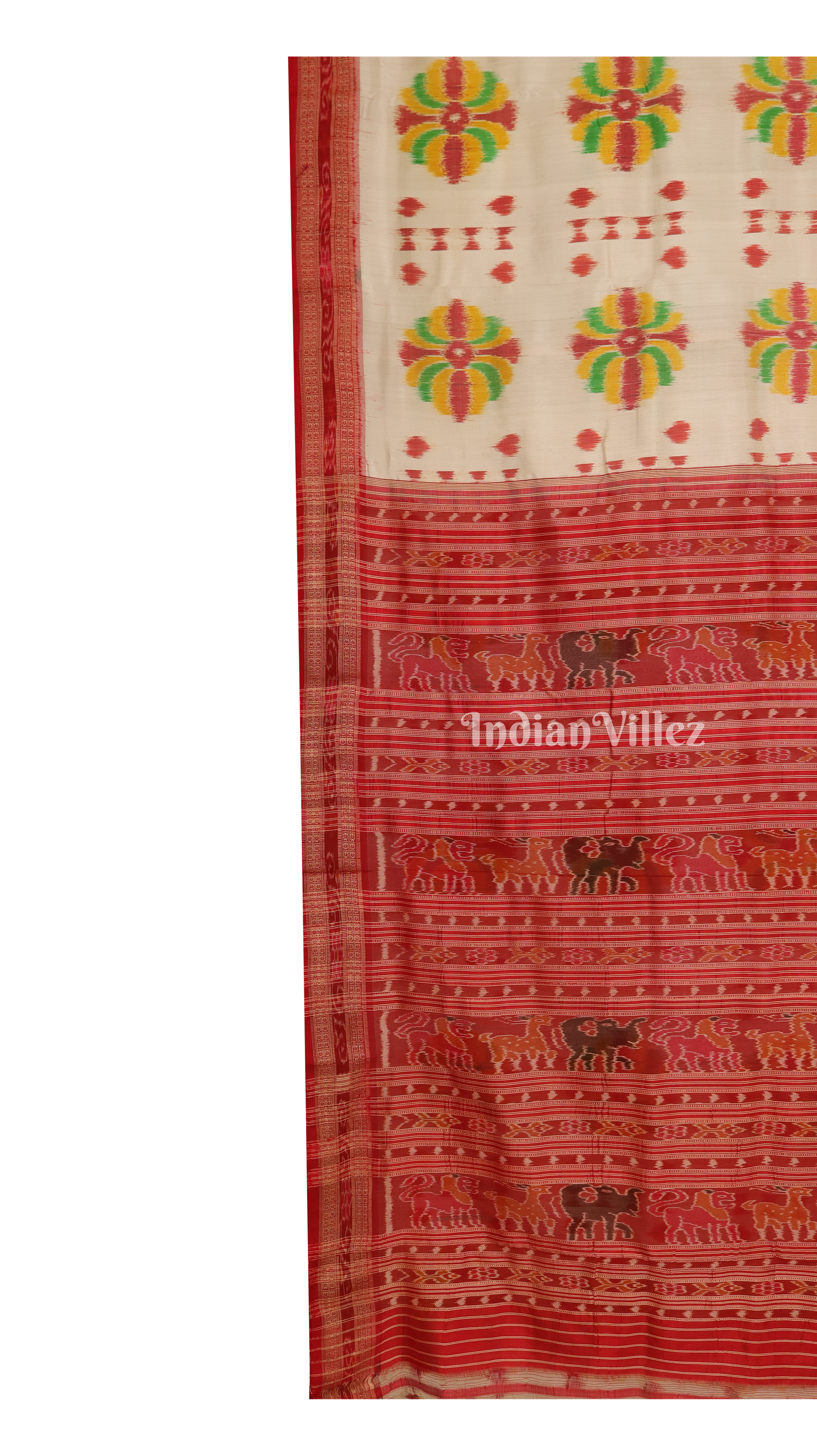 White Red Baghambari Khandua Silk Saree