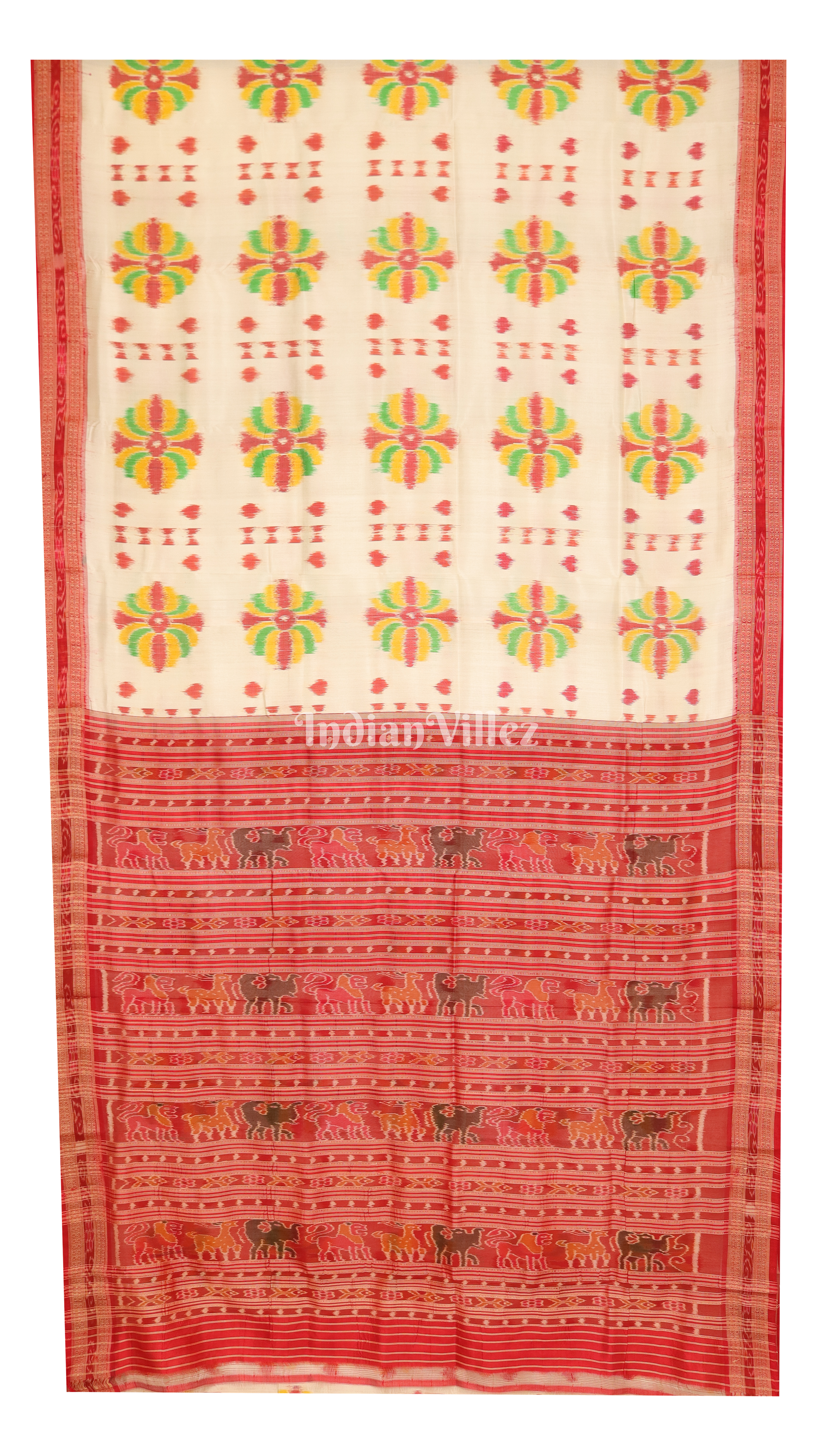 White Red Baghambari Khandua Silk Saree