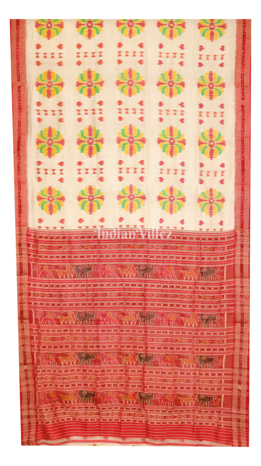 White Red Baghambari Khandua Silk Saree