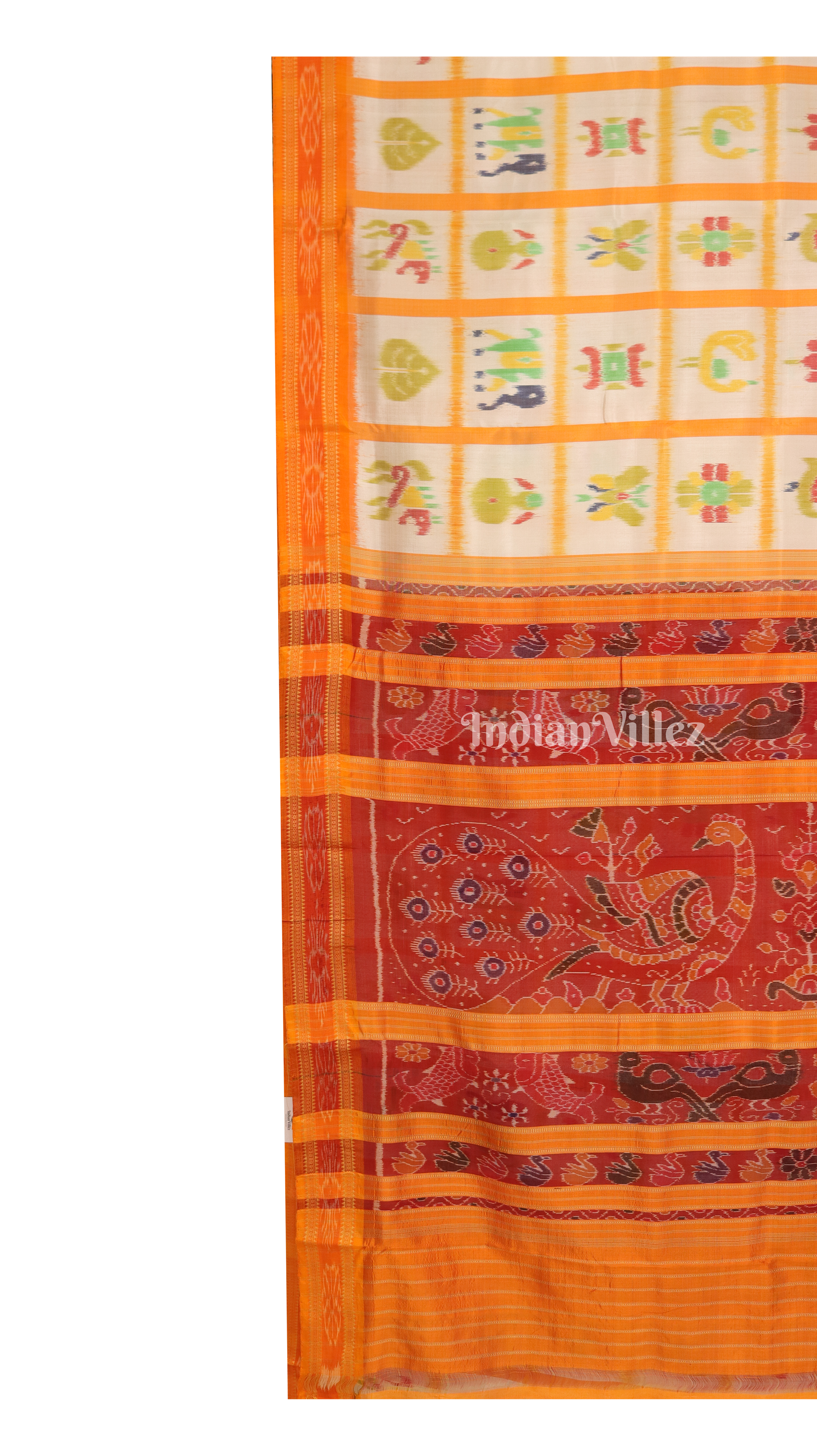 White Yellow Nabakothi Khandua Silk Saree