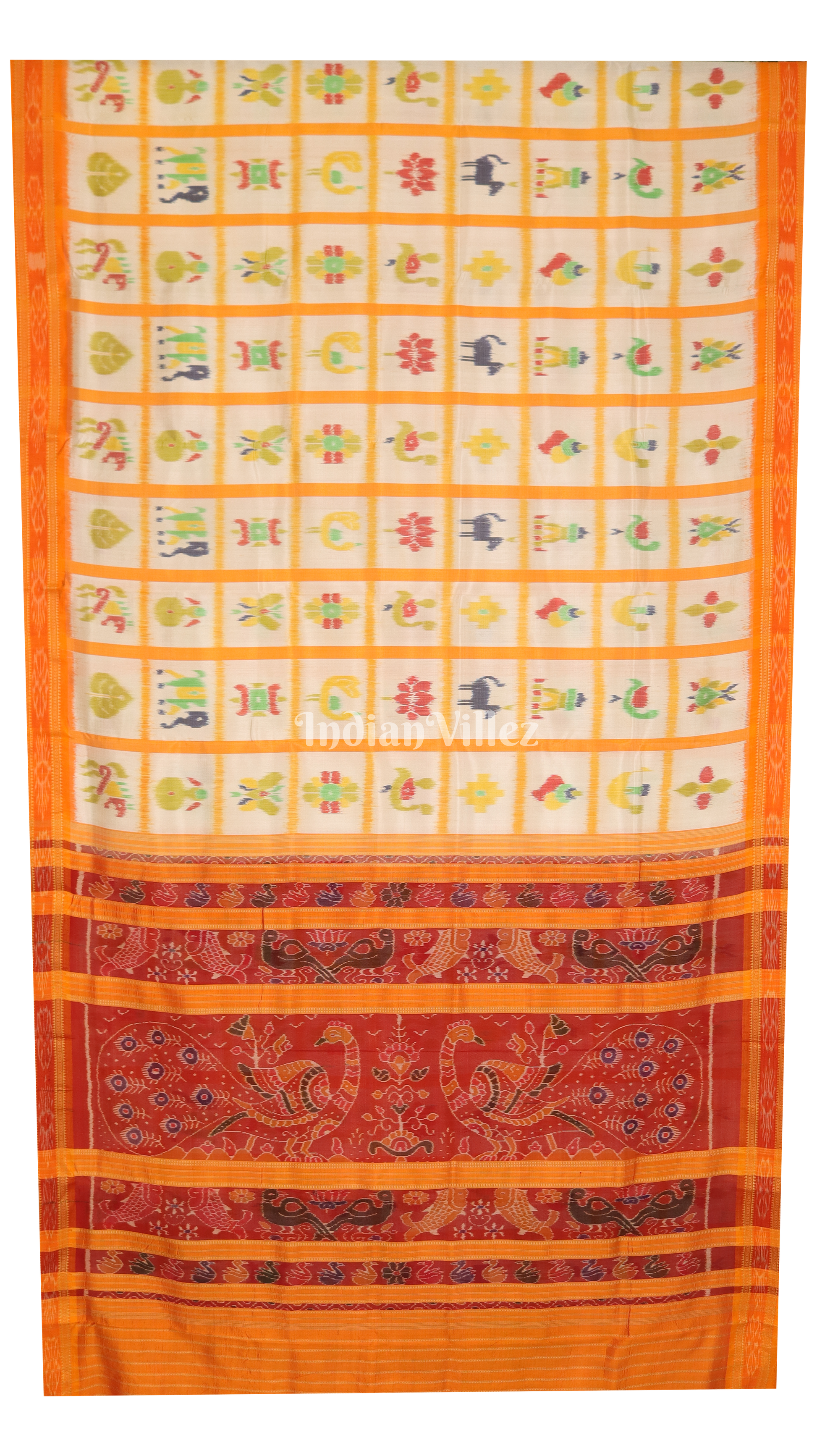 White Yellow Nabakothi Khandua Silk Saree