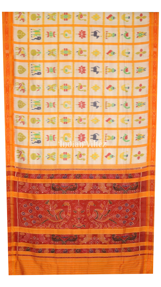 White Yellow Nabakothi Khandua Silk Saree