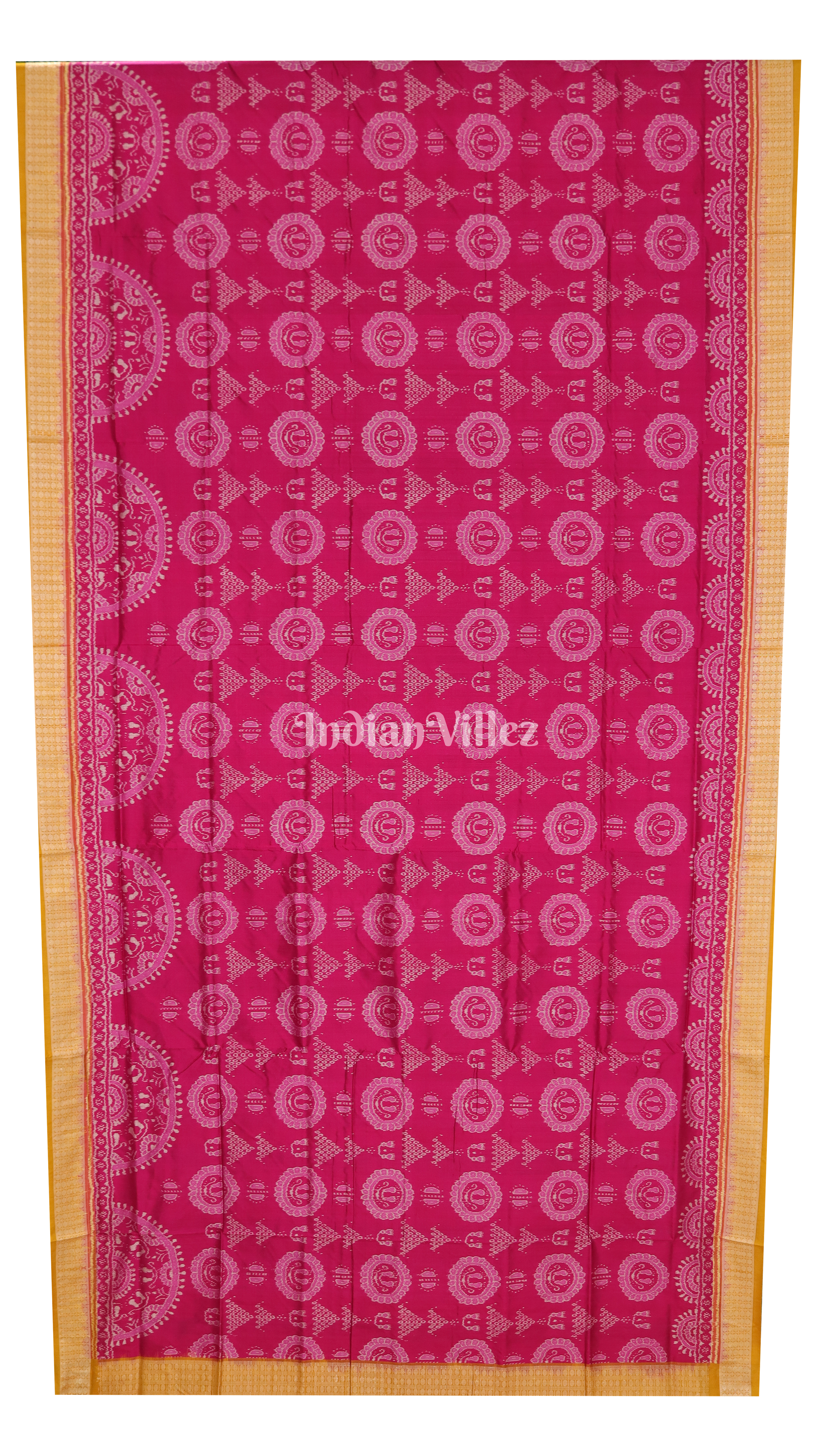 Rani Pink with Mustard Yellow Laxmi Pada Sambalpuri Silk Saree