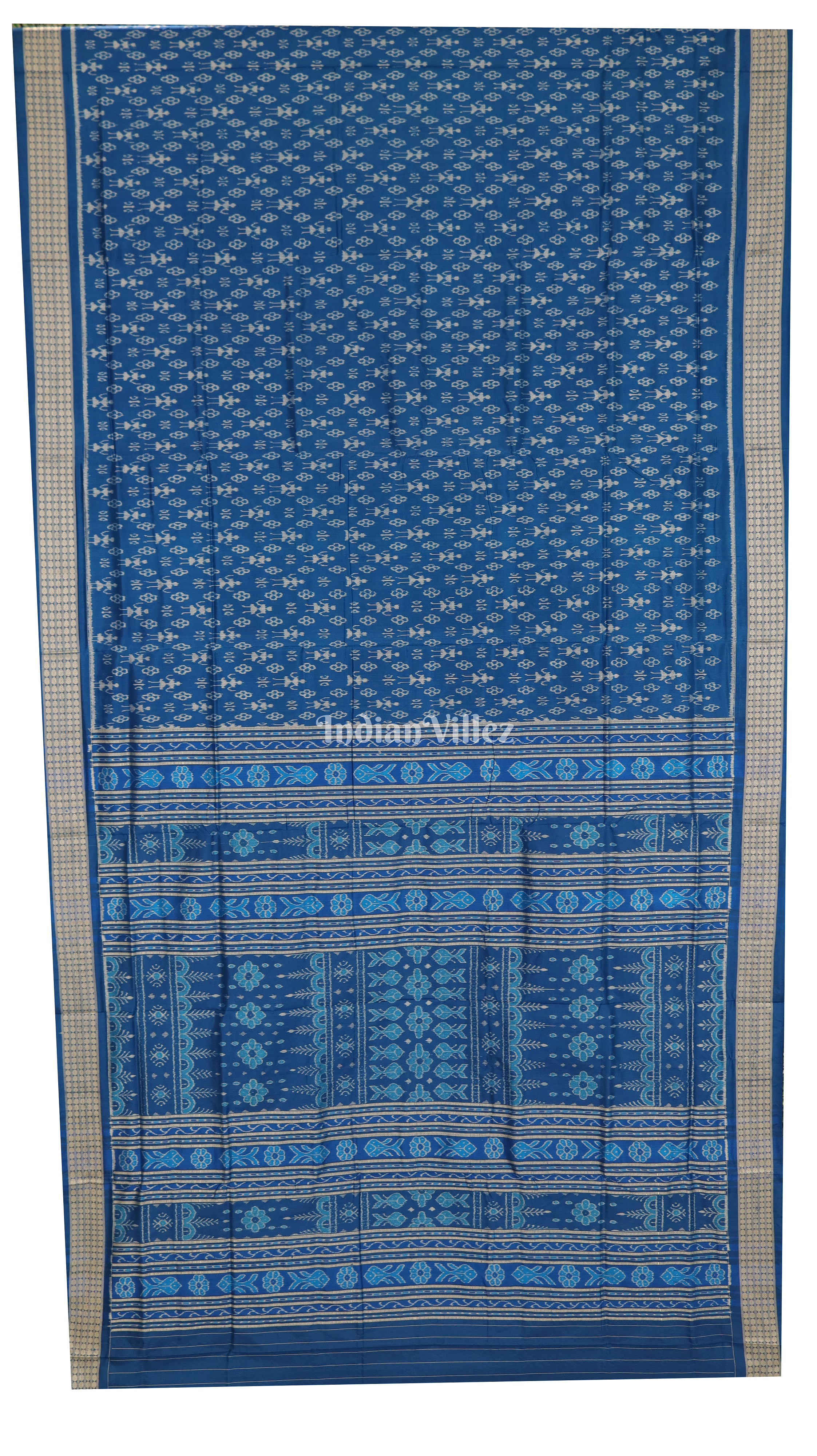 Sky Blue Tribal Theme With Rudrakshya Border Sambalpuri Silk Saree