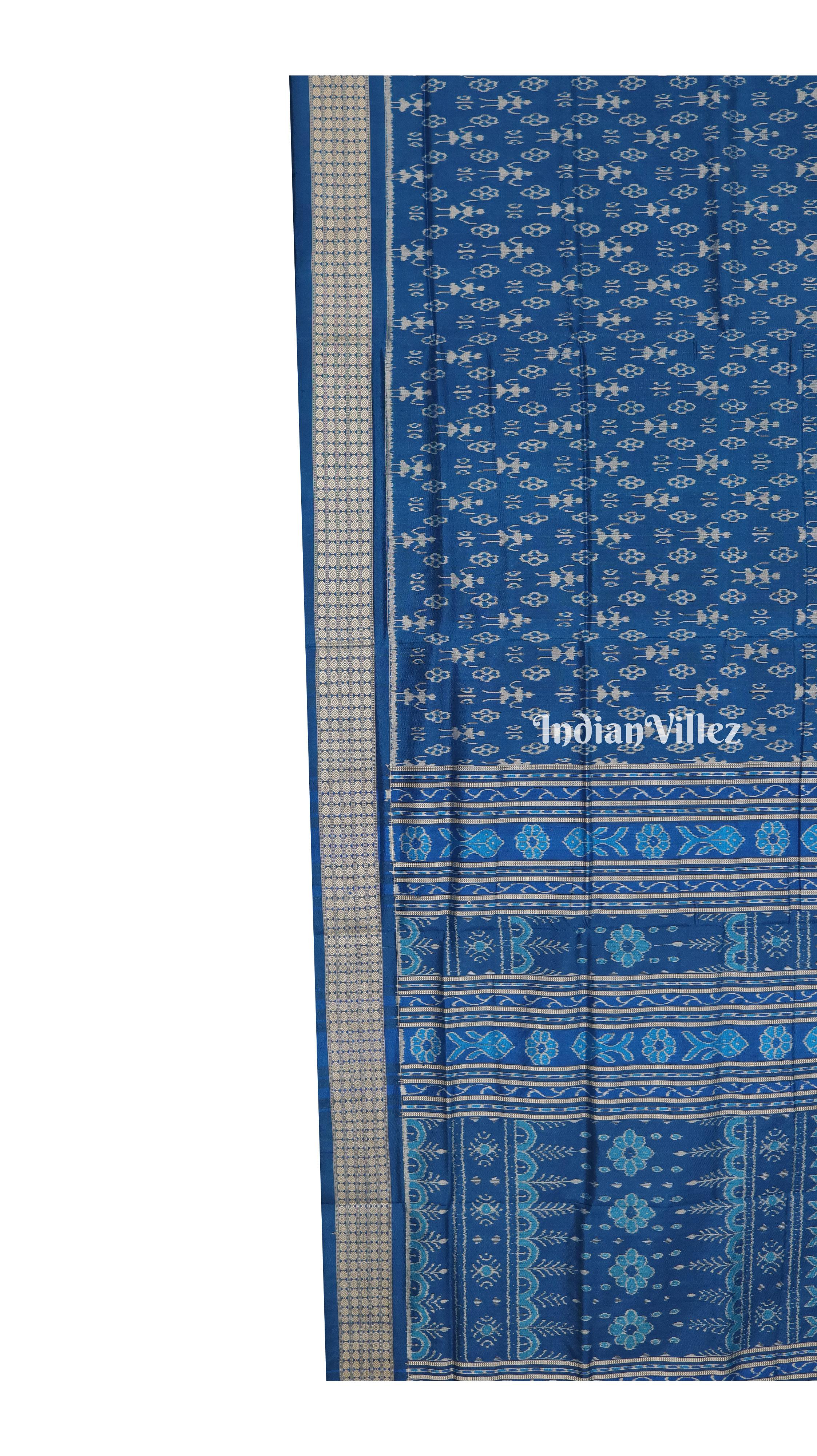 Sky Blue Tribal Theme With Rudrakshya Border Sambalpuri Silk Saree