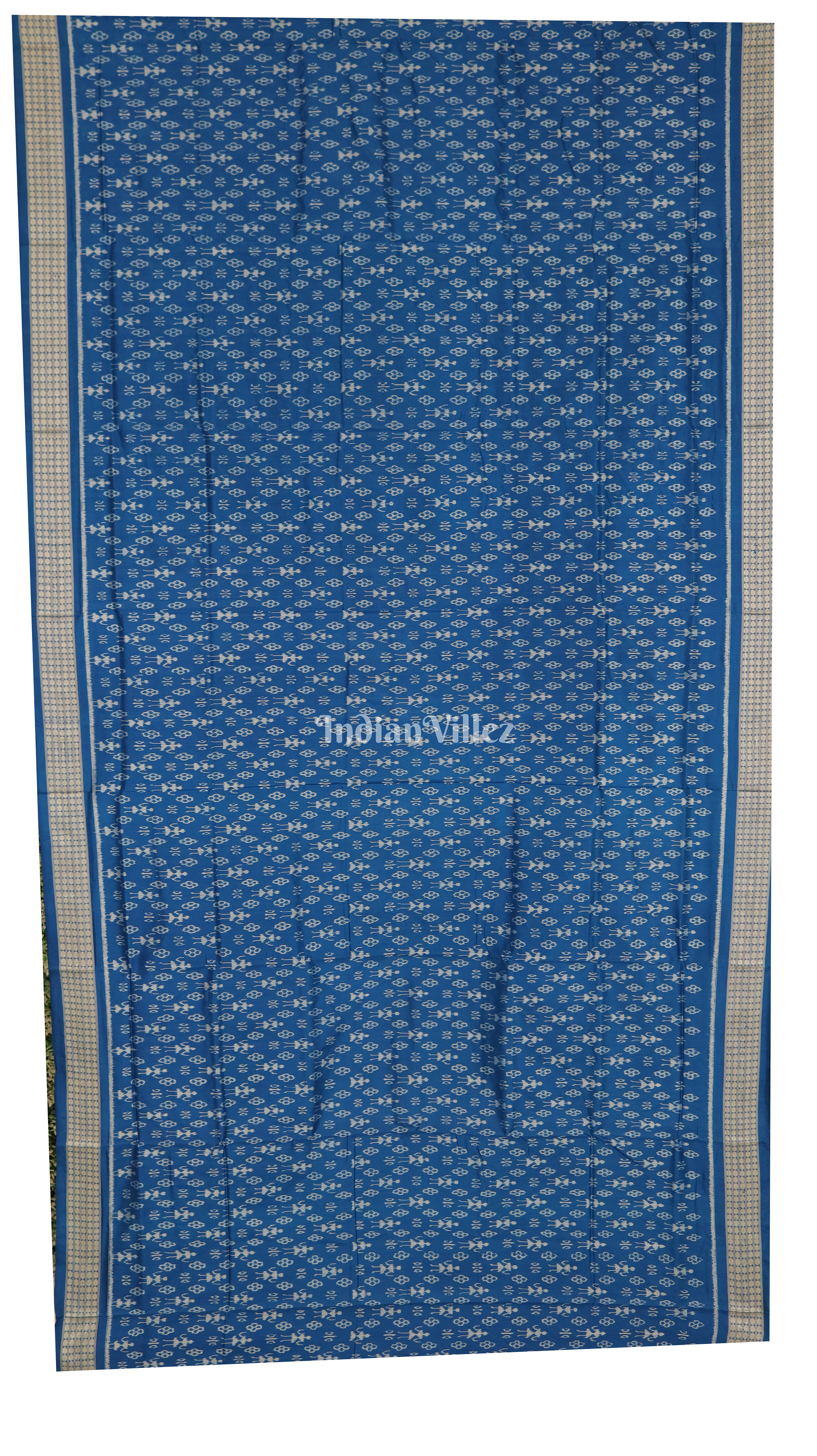 Sky Blue Tribal Theme With Rudrakshya Border Sambalpuri Silk Saree