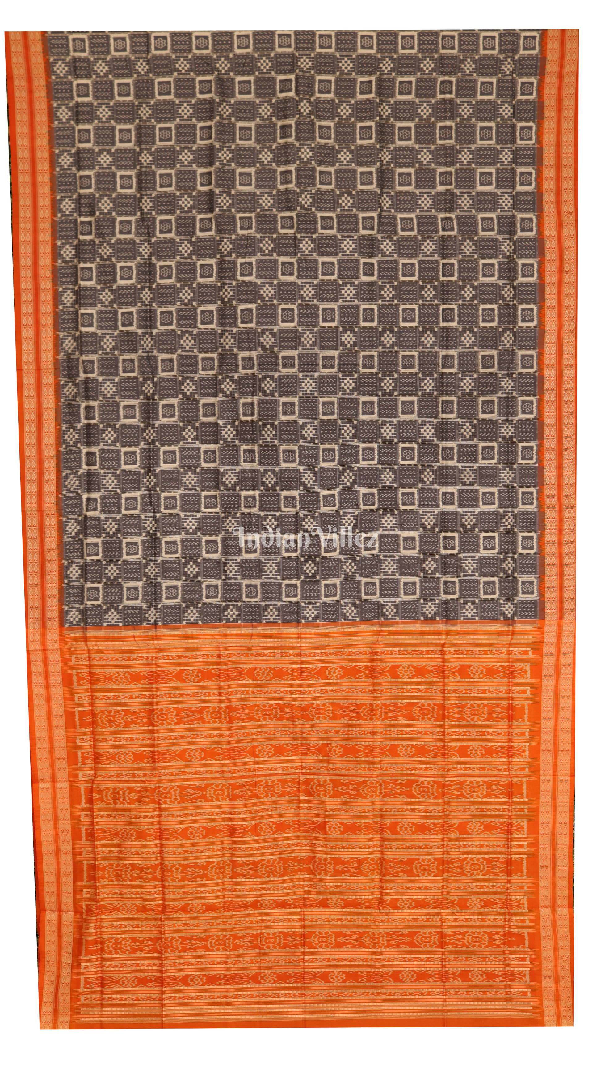 Iron Grey With Fish Motif Border Pure Sambalpuri Silk Saree