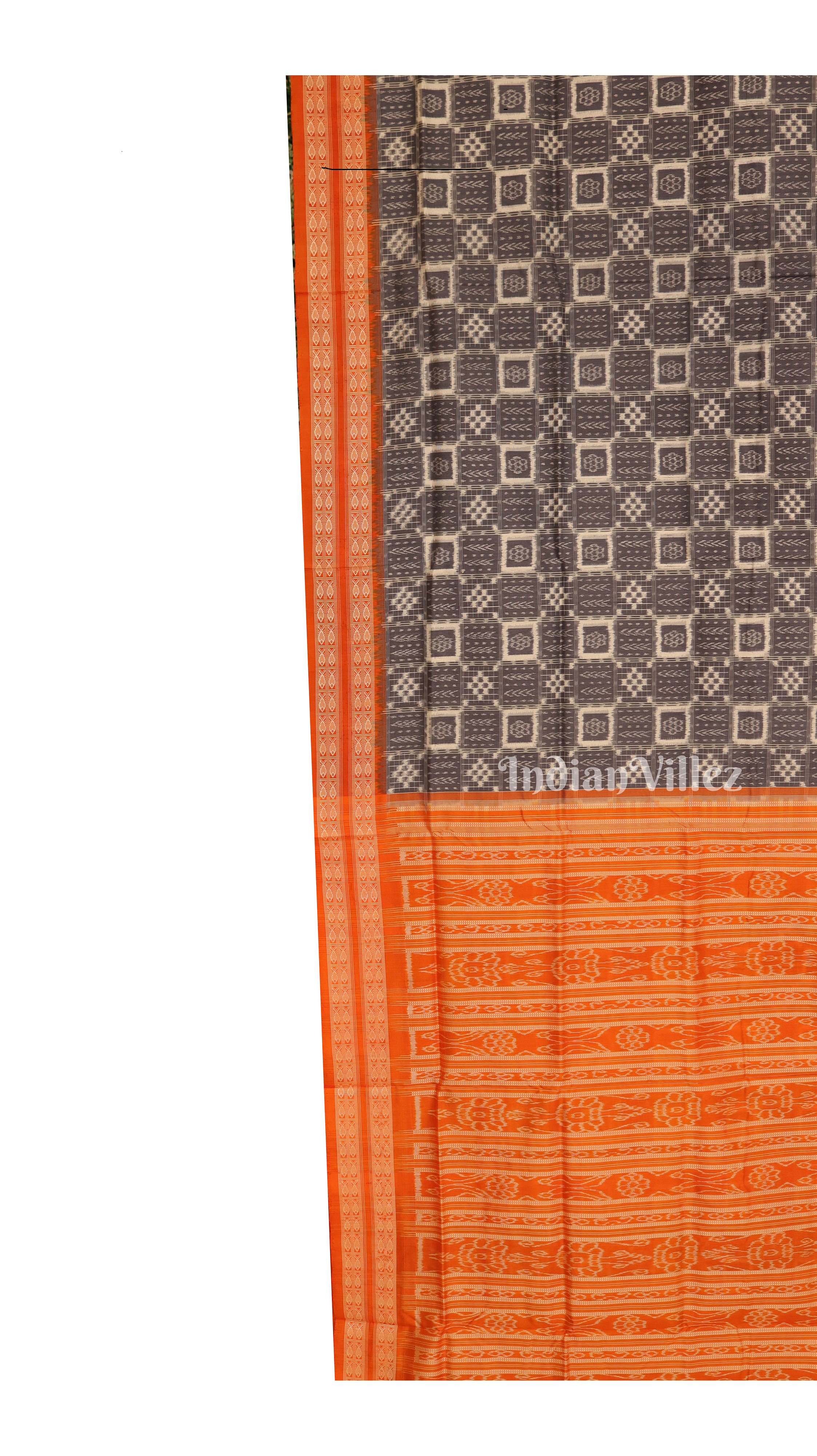 Iron Grey With Fish Motif Border Pure Sambalpuri Silk Saree