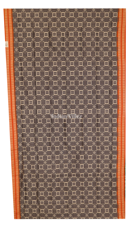 Iron Grey With Fish Motif Border Pure Sambalpuri Silk Saree