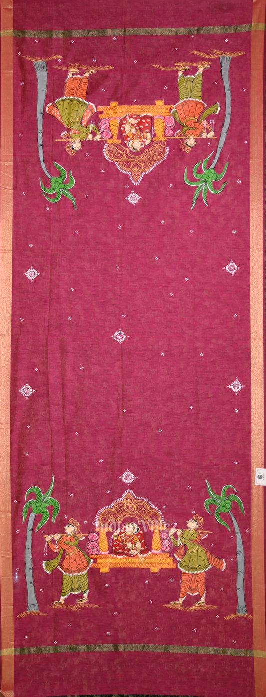 Rani Pink Doli Barat Hand-Painted Pattachitra  Chanderi Dupatta