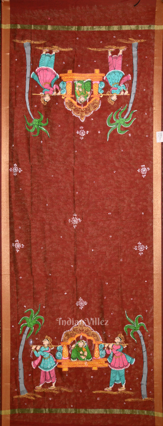 Maroon Doli Barat Hand-Painted Pattachitra Dupatta