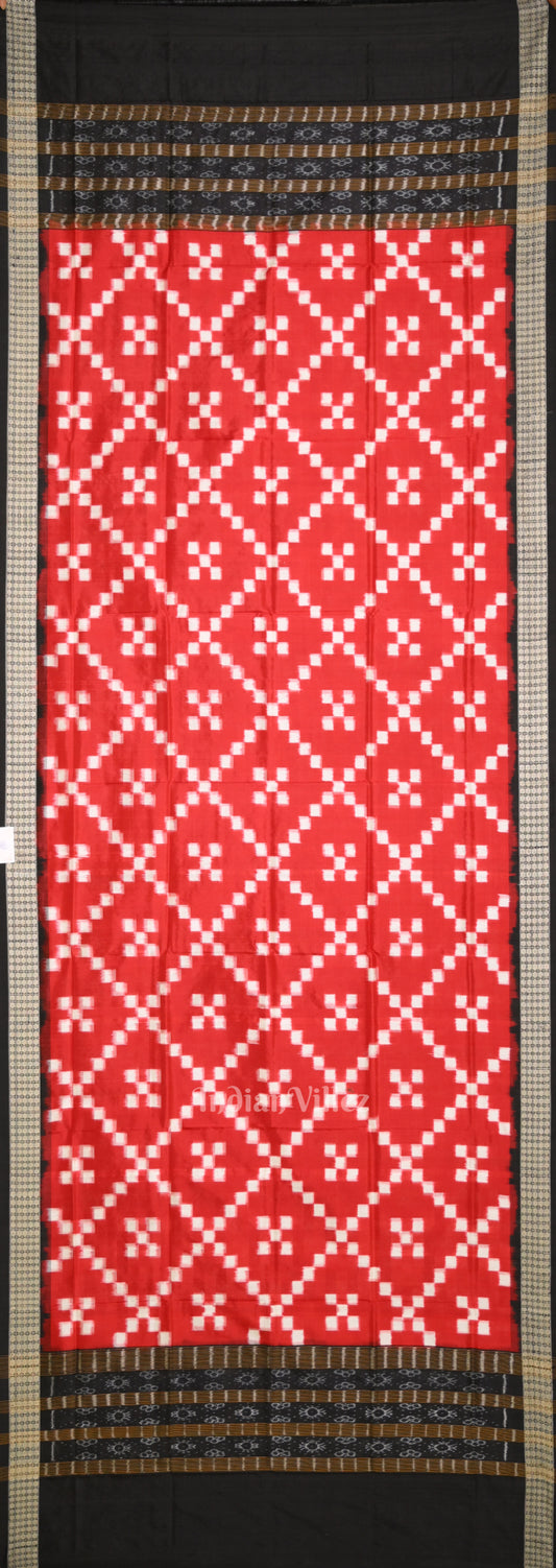 Red White Pasapali Theme Pure Sambalpuri Silk Dupatta