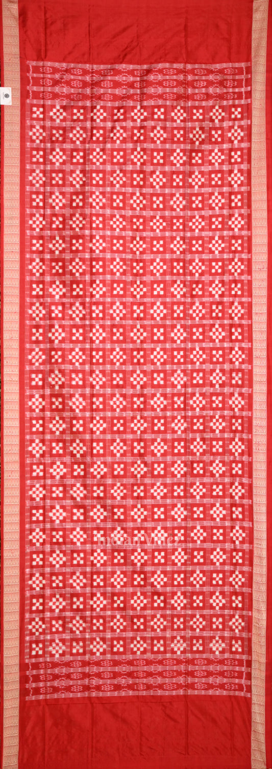 Red White Small Pasapali Theme Pure Sambalpuri Silk Dupatta