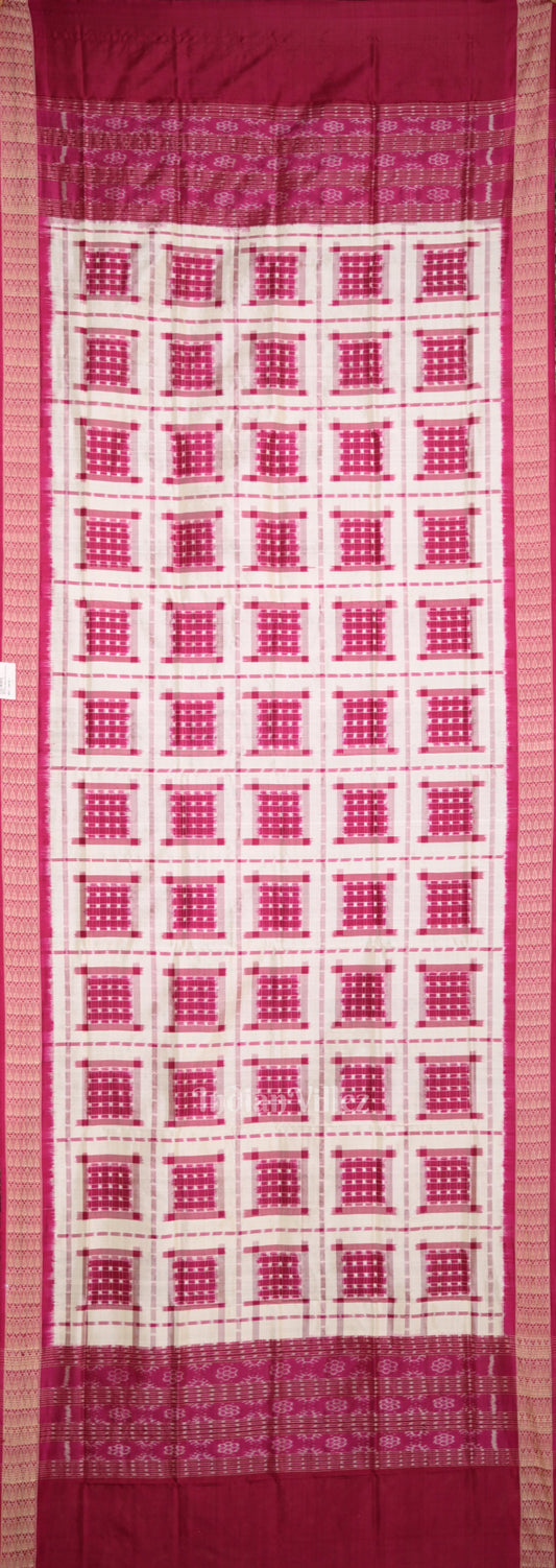 White Pink Ashwin Theme  Authentic Sambalpuri Silk Dupatta 