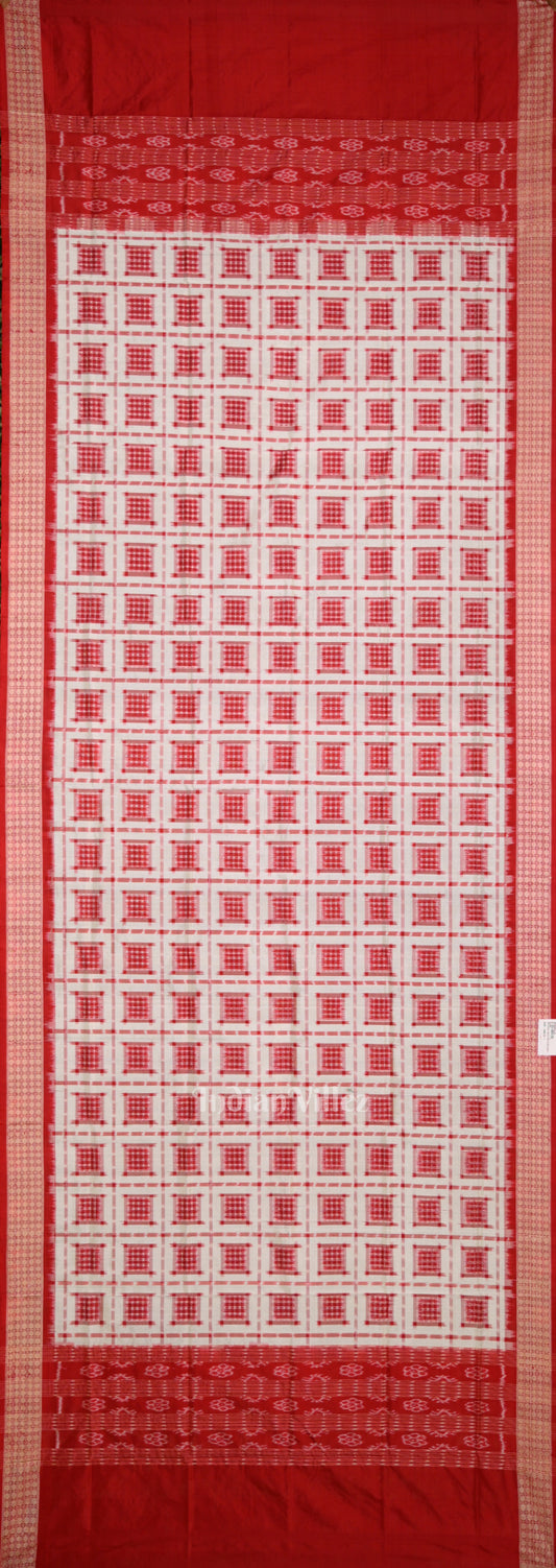 White Red Ashwin Theme  Authentic Sambalpuri Silk Dupatta