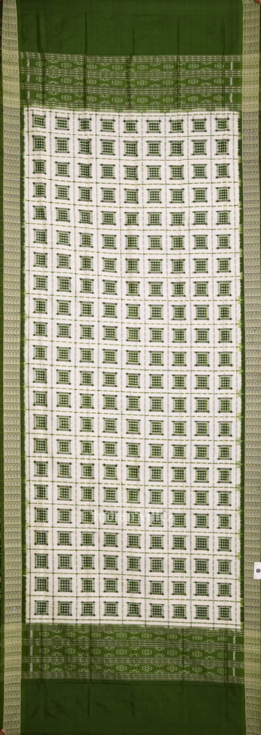 White Green Ashwin Theme  Authentic Sambalpuri Silk Dupatta 