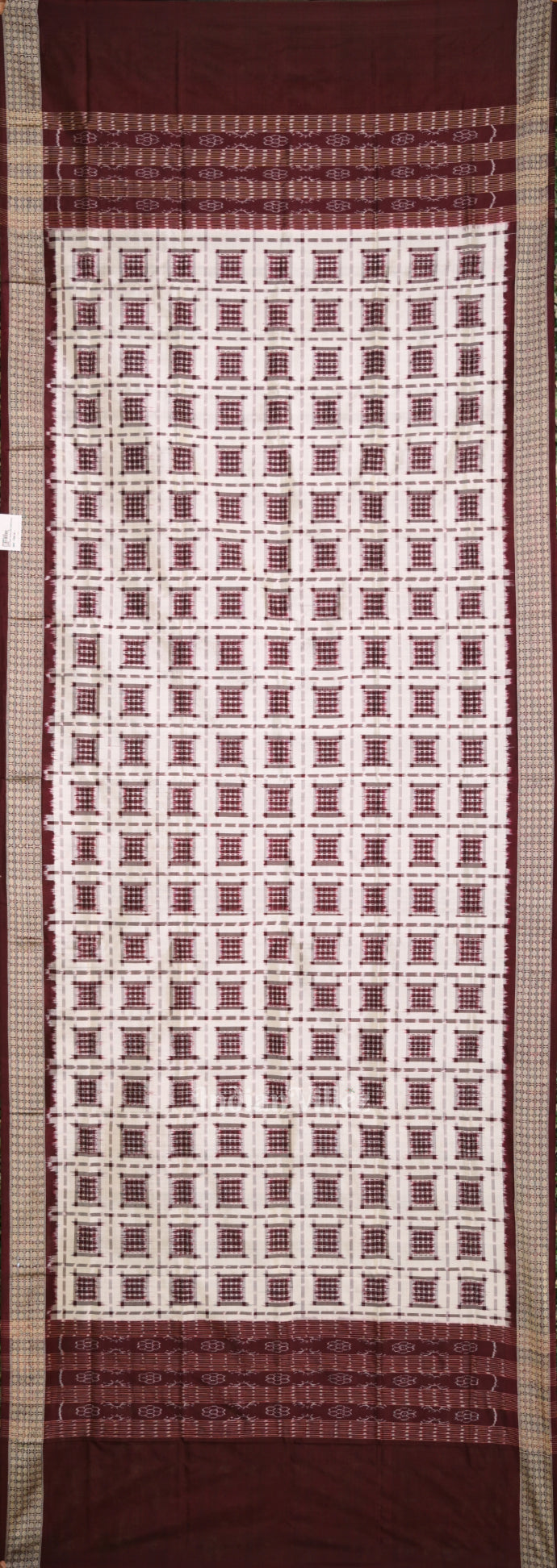 White  Maroon Ashwin Theme  Authentic Sambalpuri Silk Dupatta 