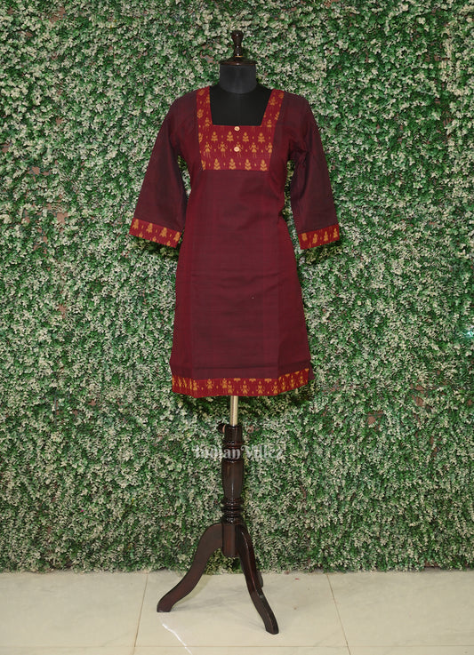 Maroon Odisha Ikat Designer Cotton Kurti