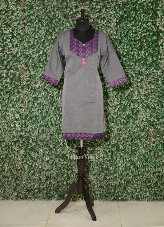 Grey Odisha Ikat Designer Cotton Kurti for Women