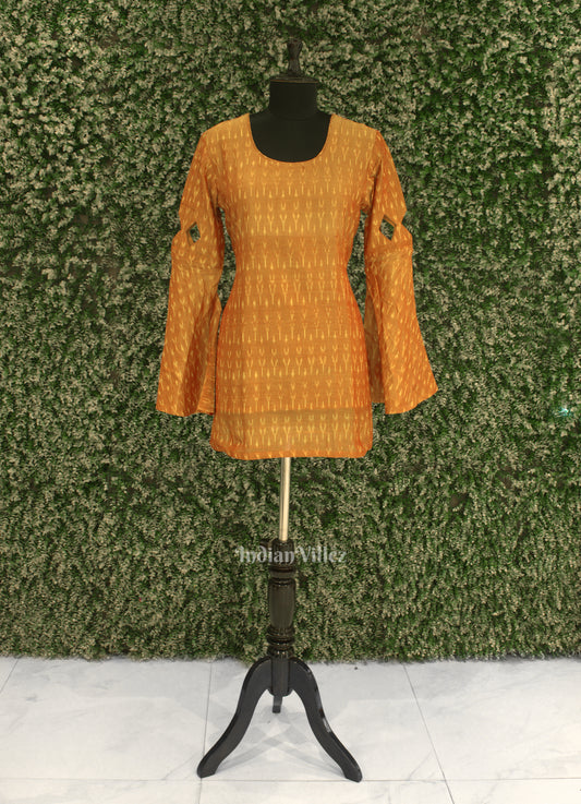 Orange Pochampally Ikat Designer Cotton Kurti