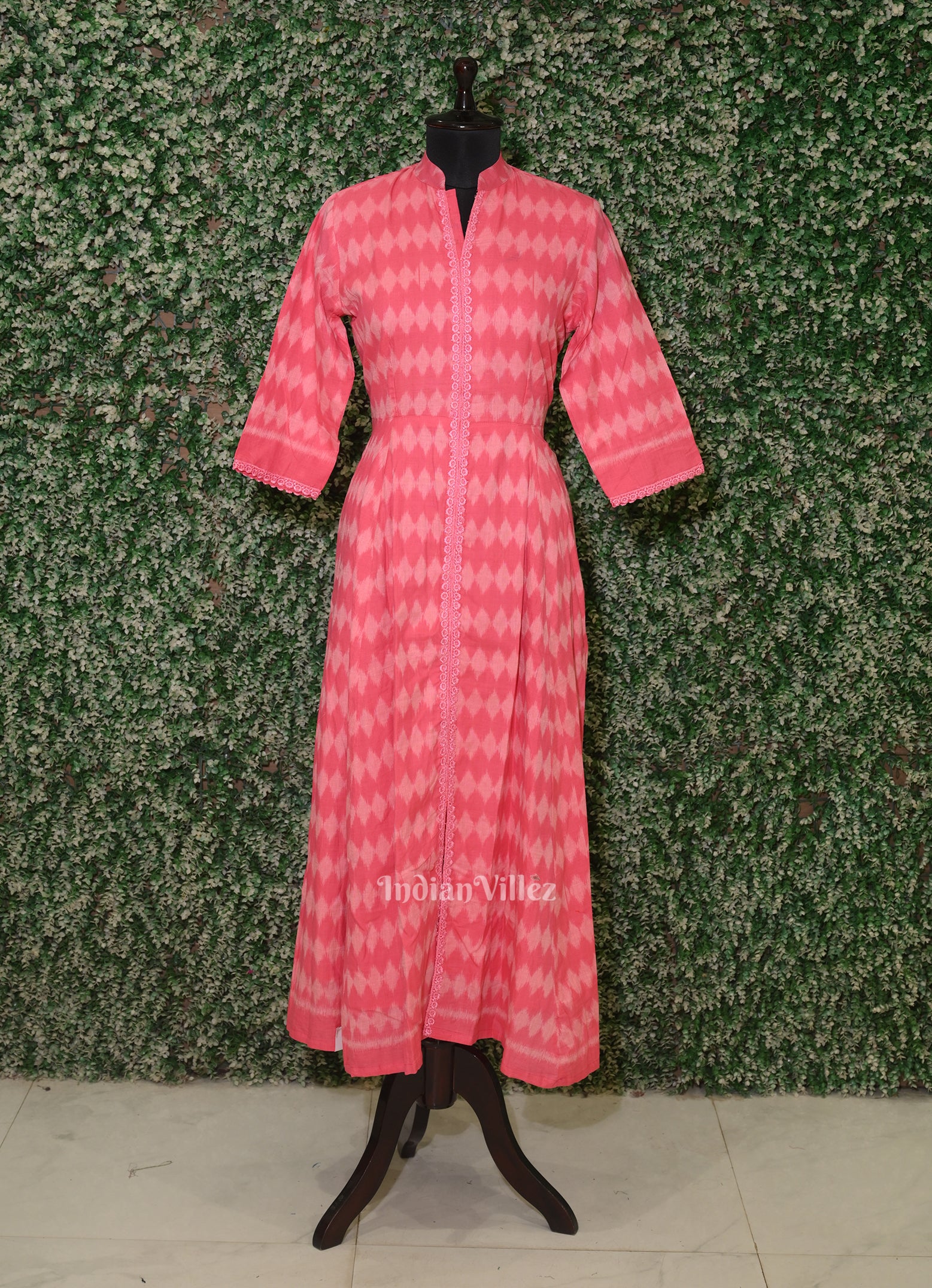 Bubblegum Pink Odisha Ikat Designer Long Gown for Women 