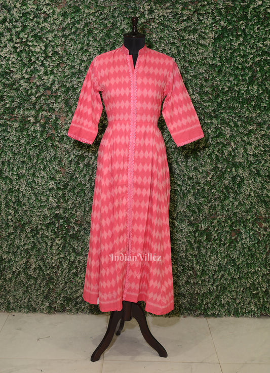 Bubblegum Pink Odisha Ikat Designer Long Gown for Women 