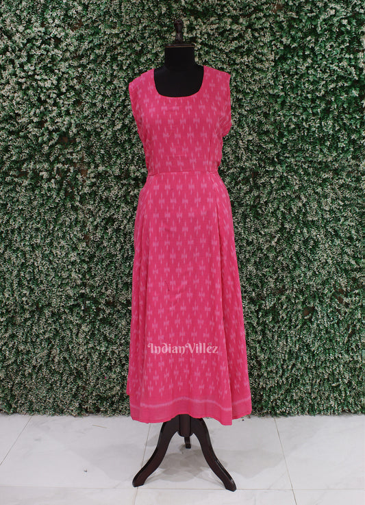 Bubblegum Pink with Jhoti pattern Odisha Ikat Designer Long Gown for Women 