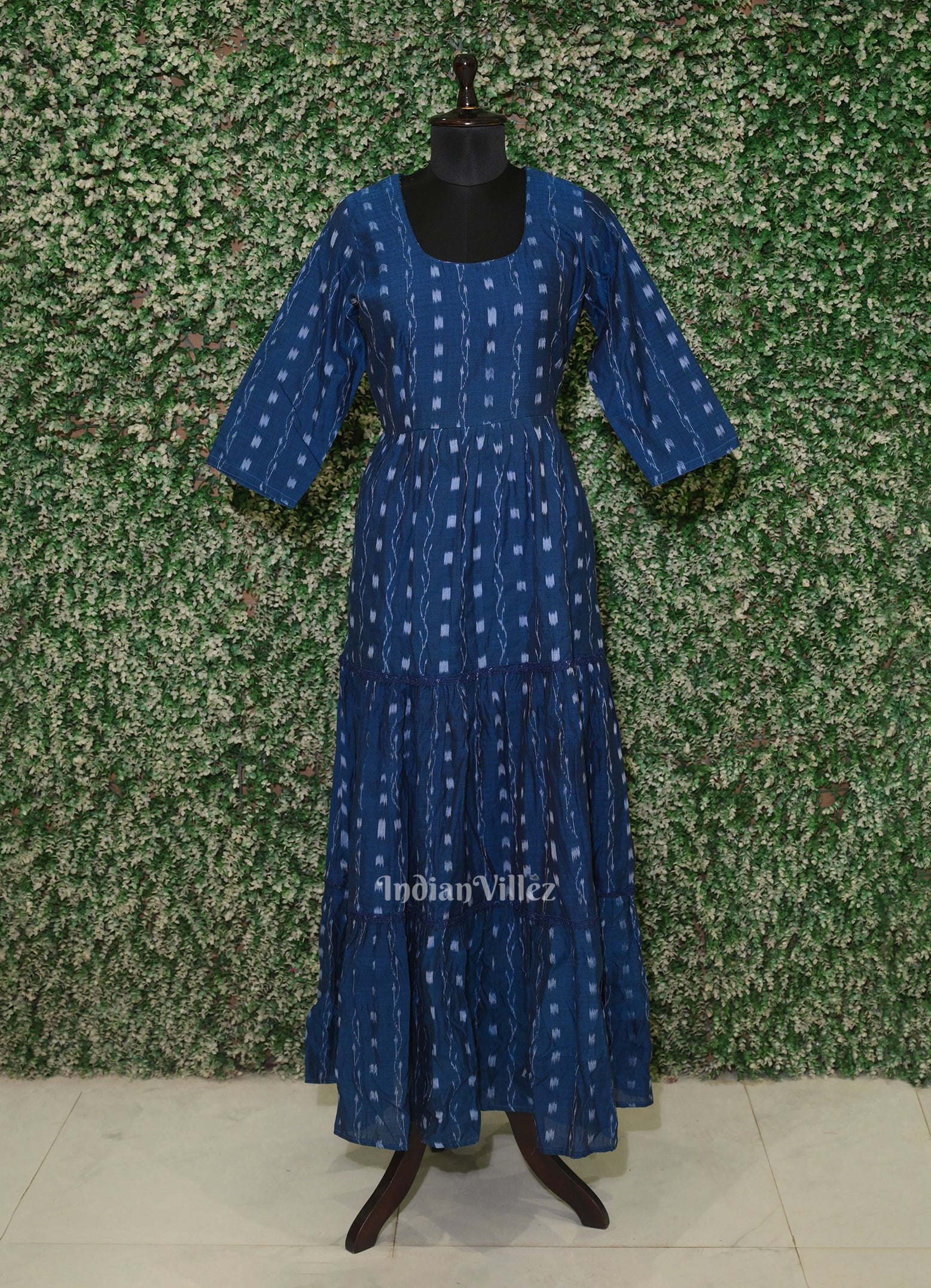 Peacock Blue Odisha Ikat Designer Long Gown for Women 