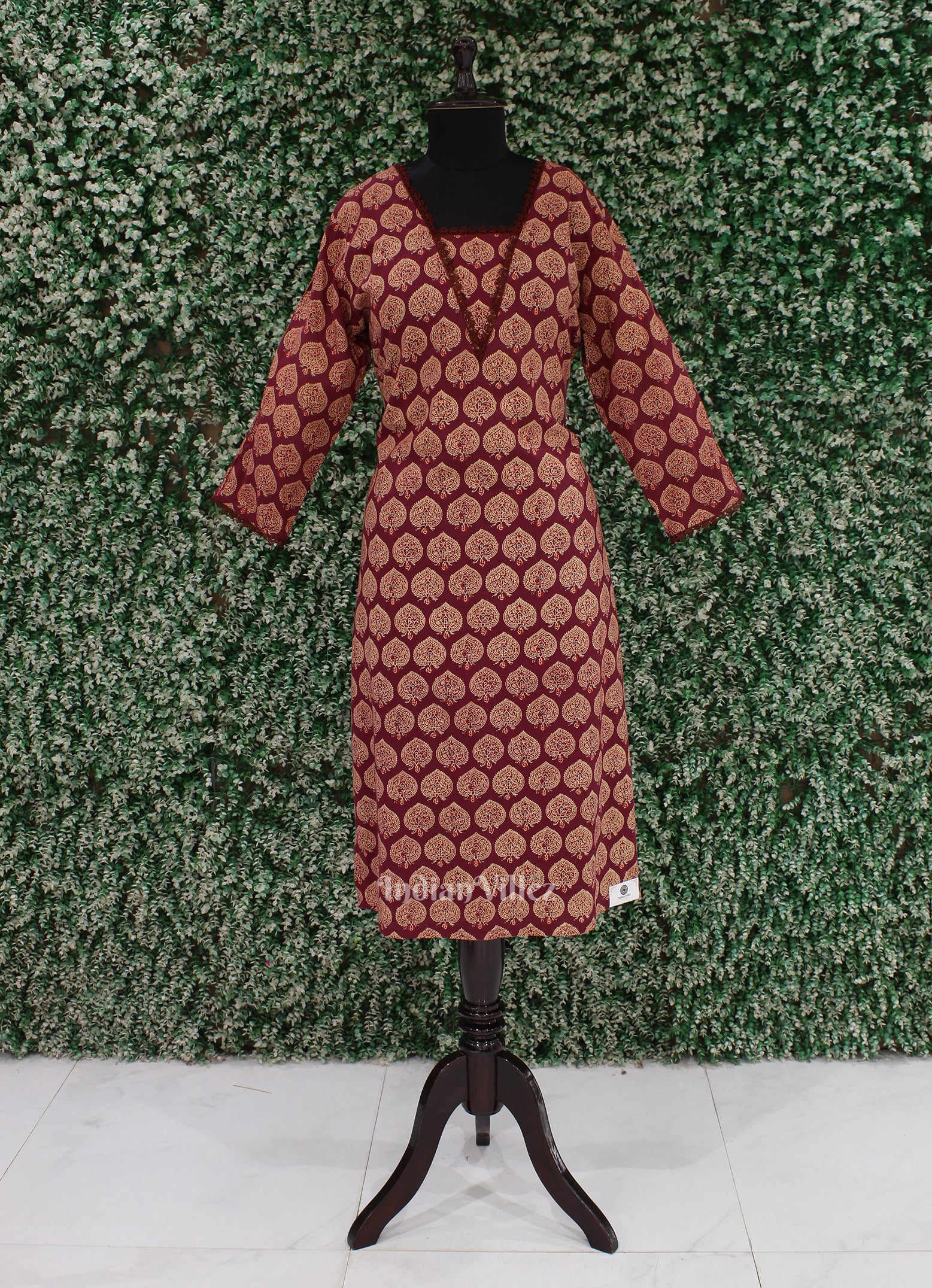 Maroon Cotton Block Printed Kurti for Women