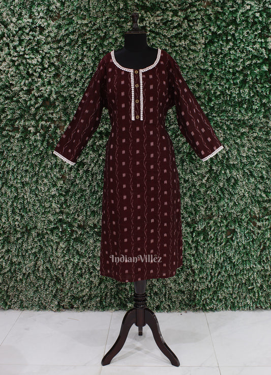 Maroon Butta design Odisha Ikat Designer Cotton Kurti for Women