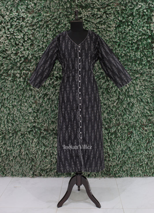 Black With Tree Pattern Odisha Ikat Designer Long Gown for Women