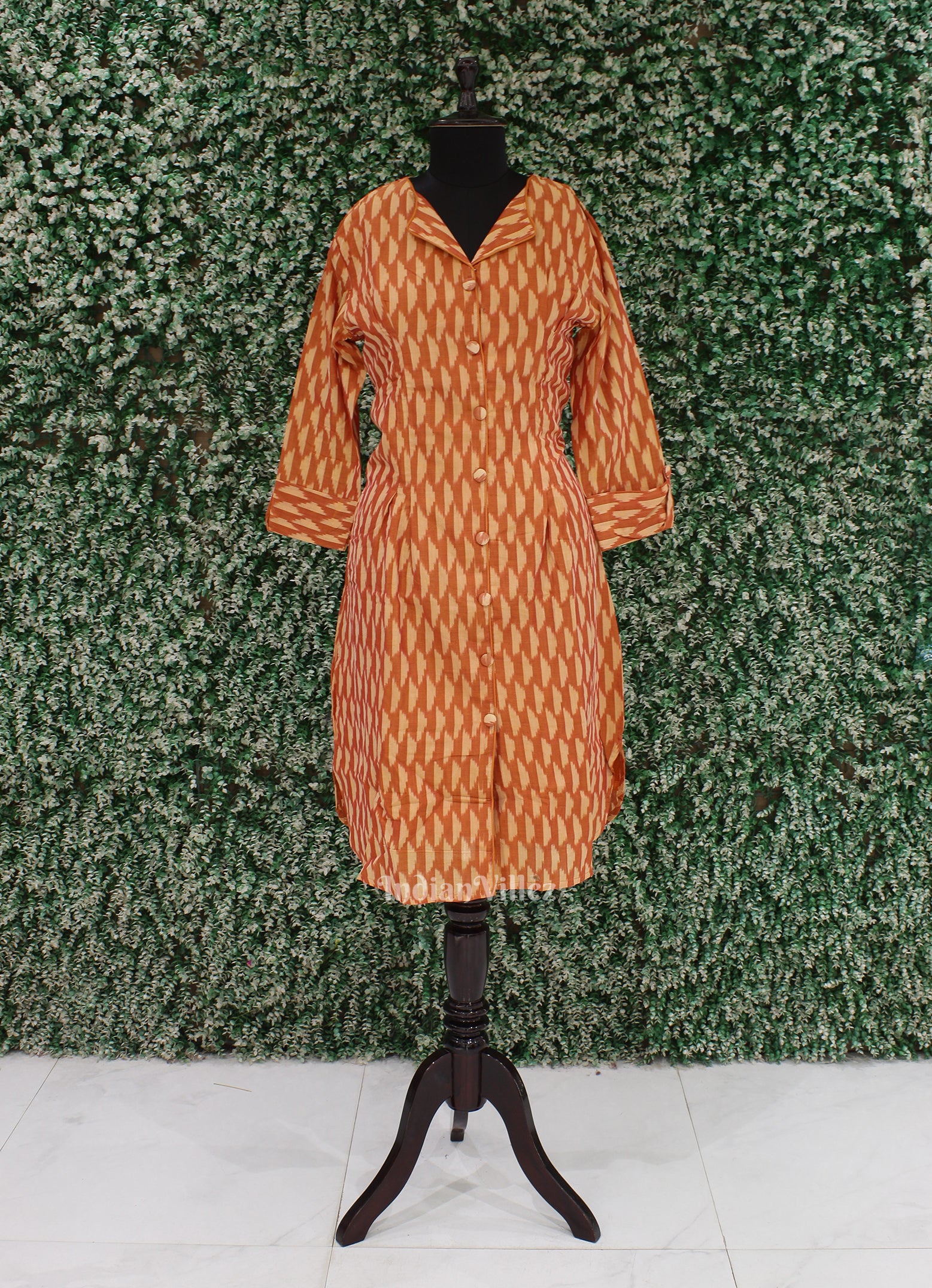 Yellow Orange Odisha Ikat Designer Cotton Kurti for Women