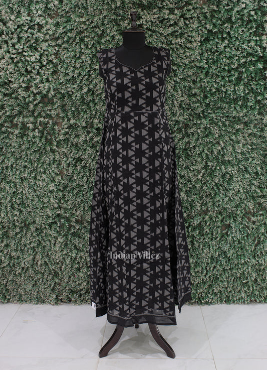 Black With Irregular pattern  Odisha Ikat Designer Long Gown for Women 