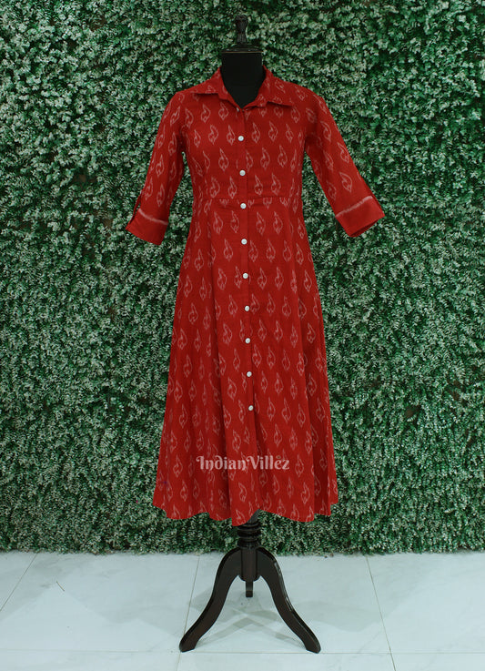 Cherry Red With  Irregular pattern Odisha Ikat Designer Long Gown for Women 